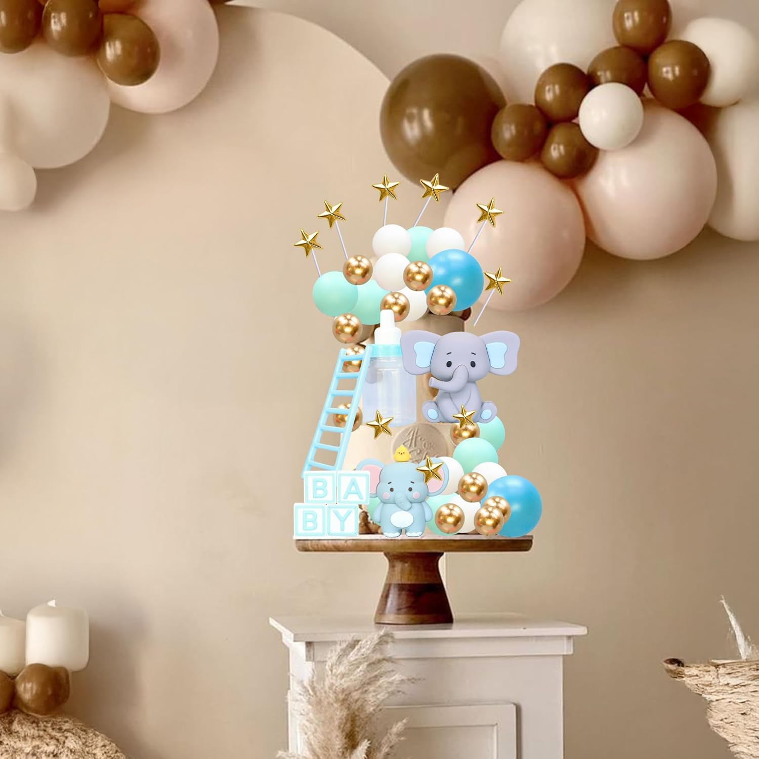 Gyufise 33Pcs Baby Elephant Cake Topper 3D Decorations