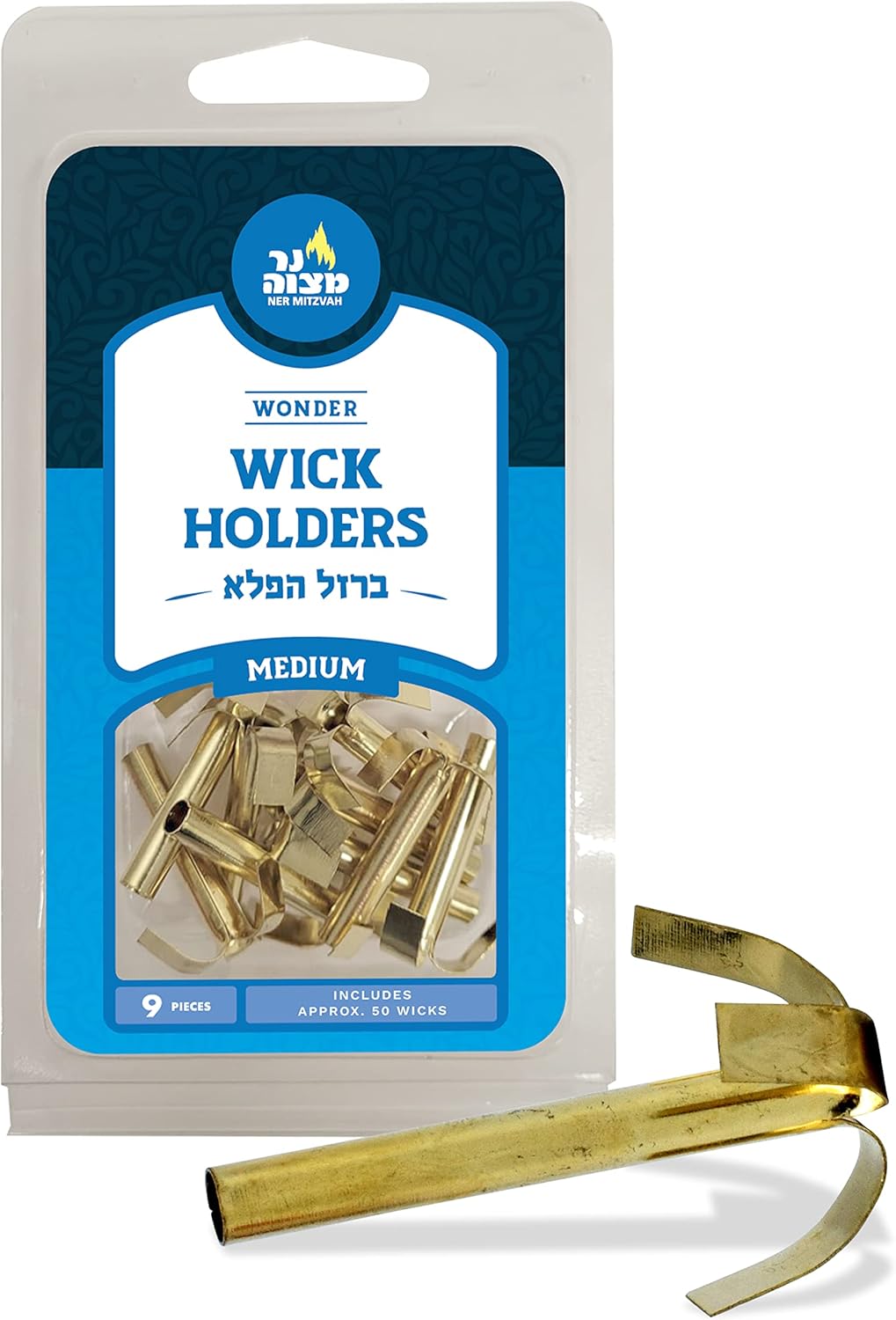 Ner Mitzvah Wonder Wick Holder Set - 9 Holders and 50 Red Cotton Wicks