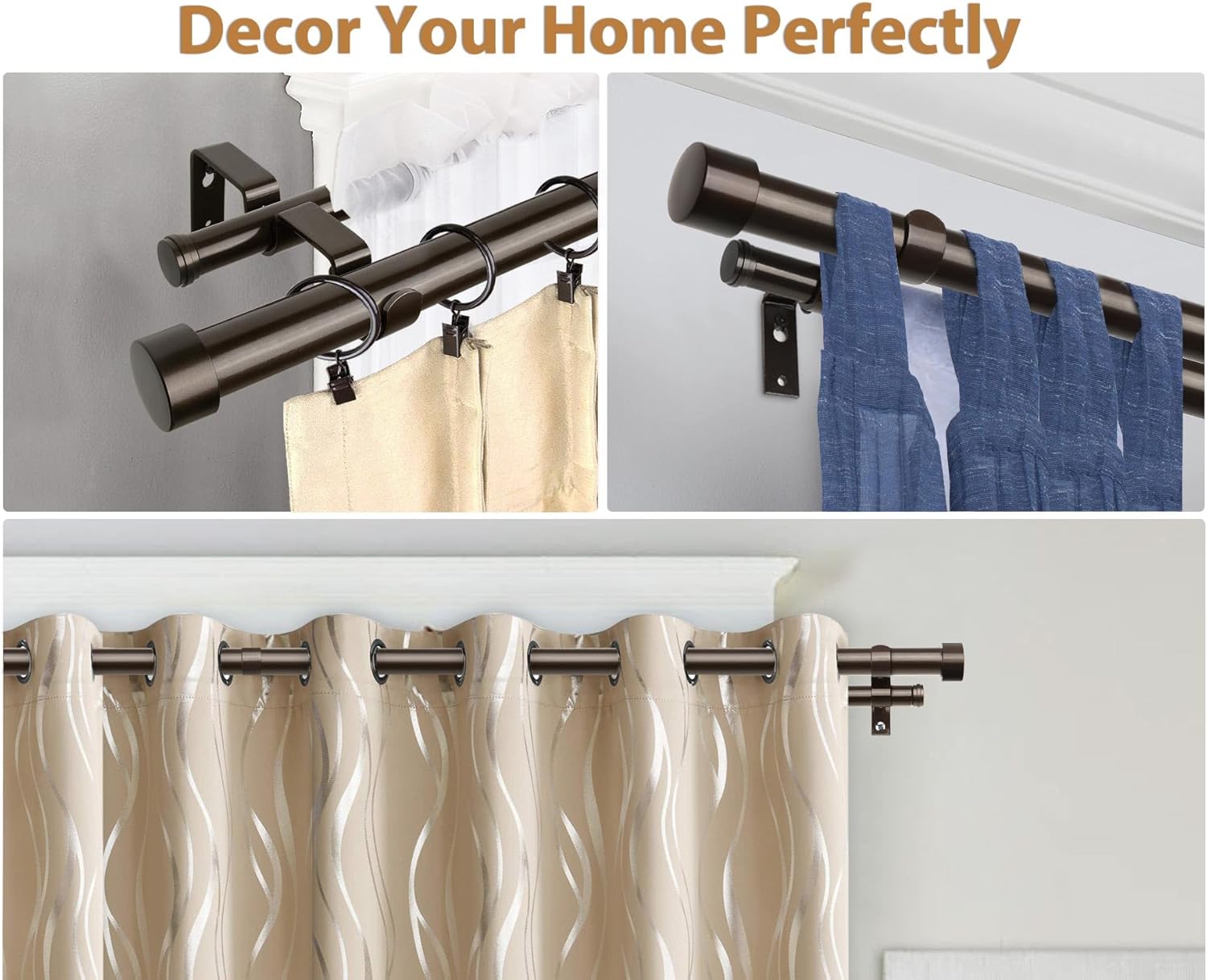 KAMANINA 1 Inch Double Curtain Rods 66-120 Inches Heavy Duty Bronze