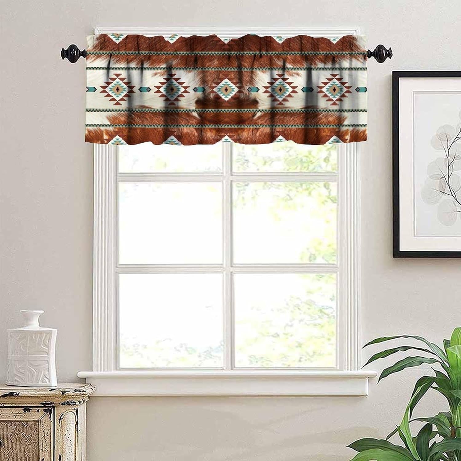 Cowhide Style Valance with Aztec Pattern