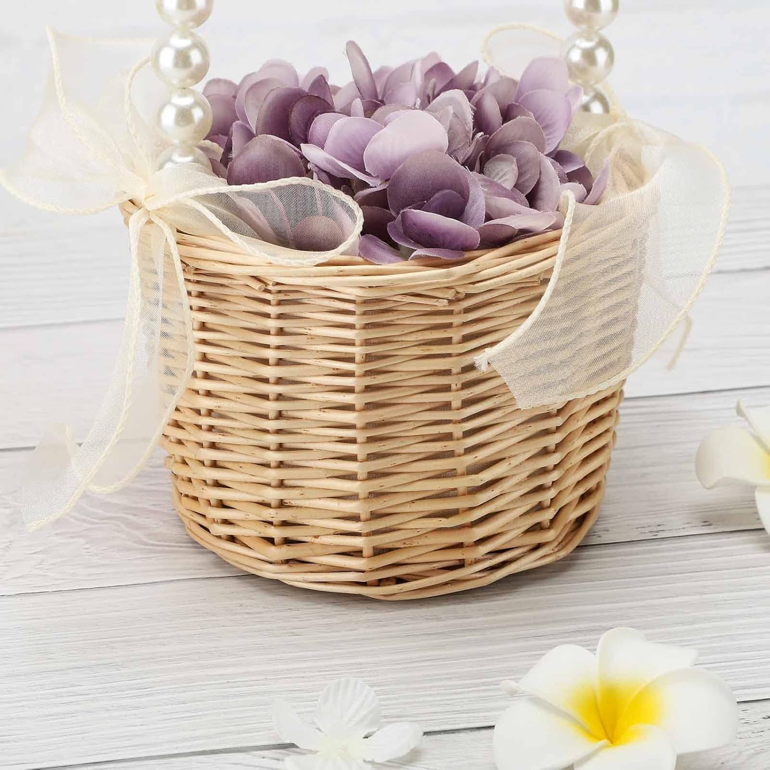 Classic Pearl Woven Hand Basket for Wedding Ceremony