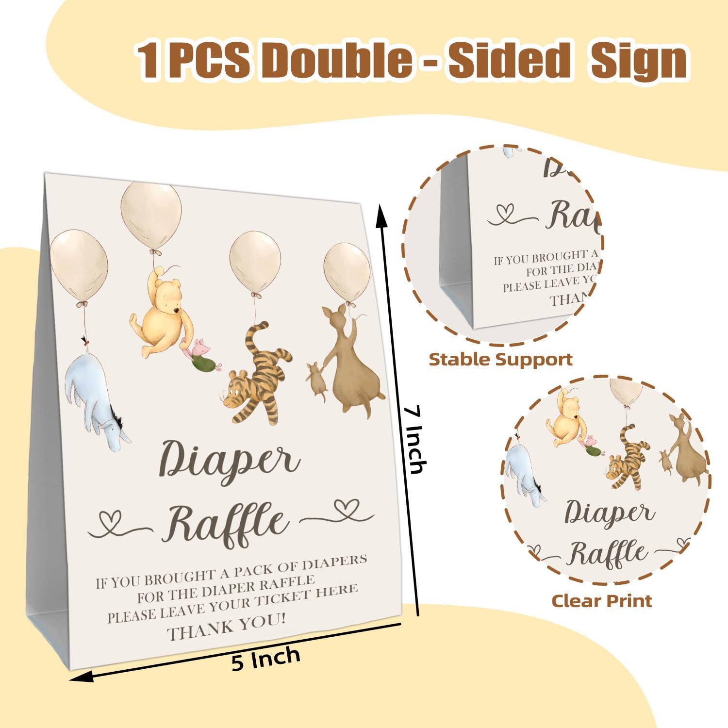 Winnie the Pooh Diaper Raffle Game Cards Set - 30 Double Sided Name Cards