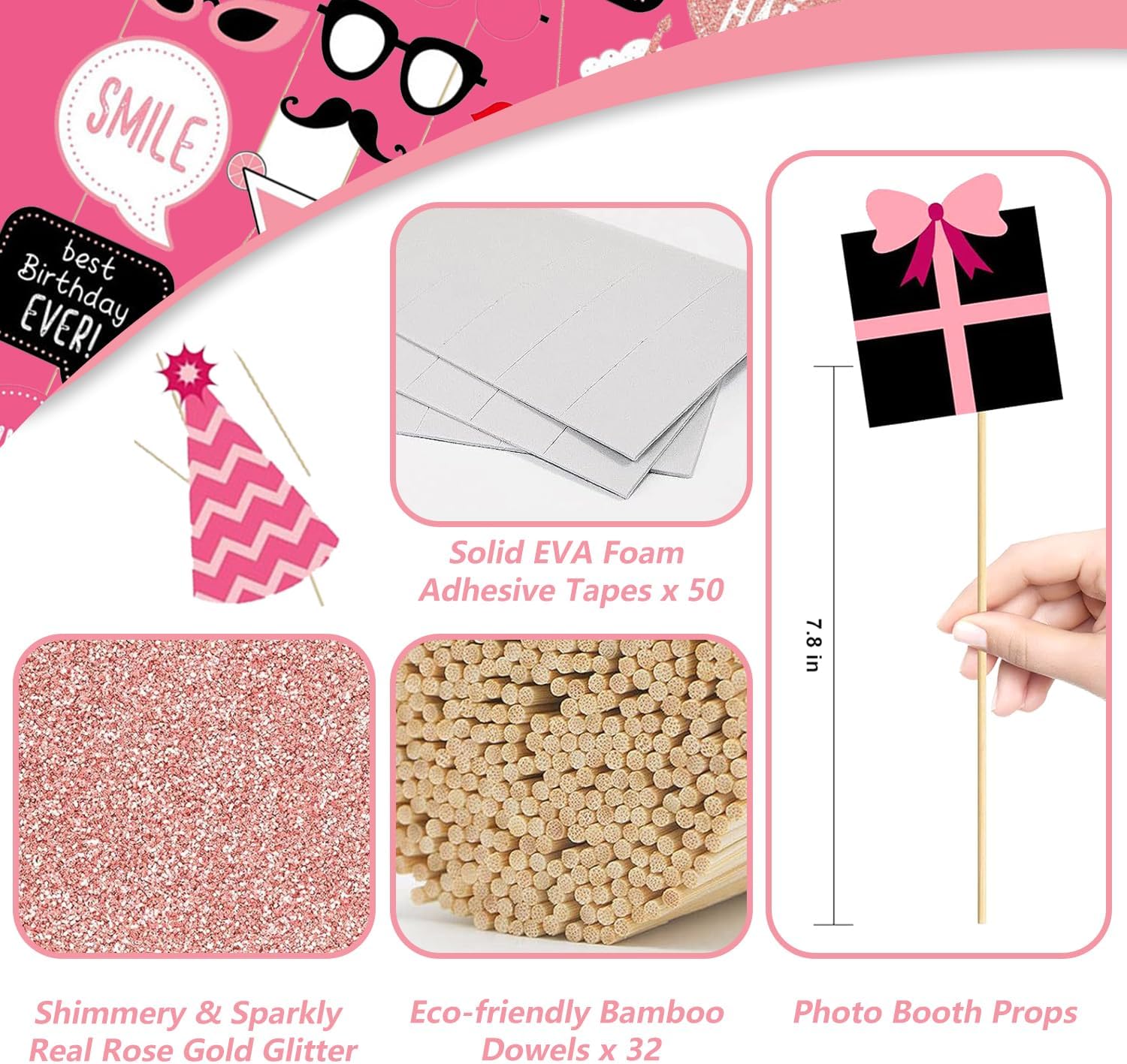 30 Piece Party Photo Booth Prop Set Rose Gold