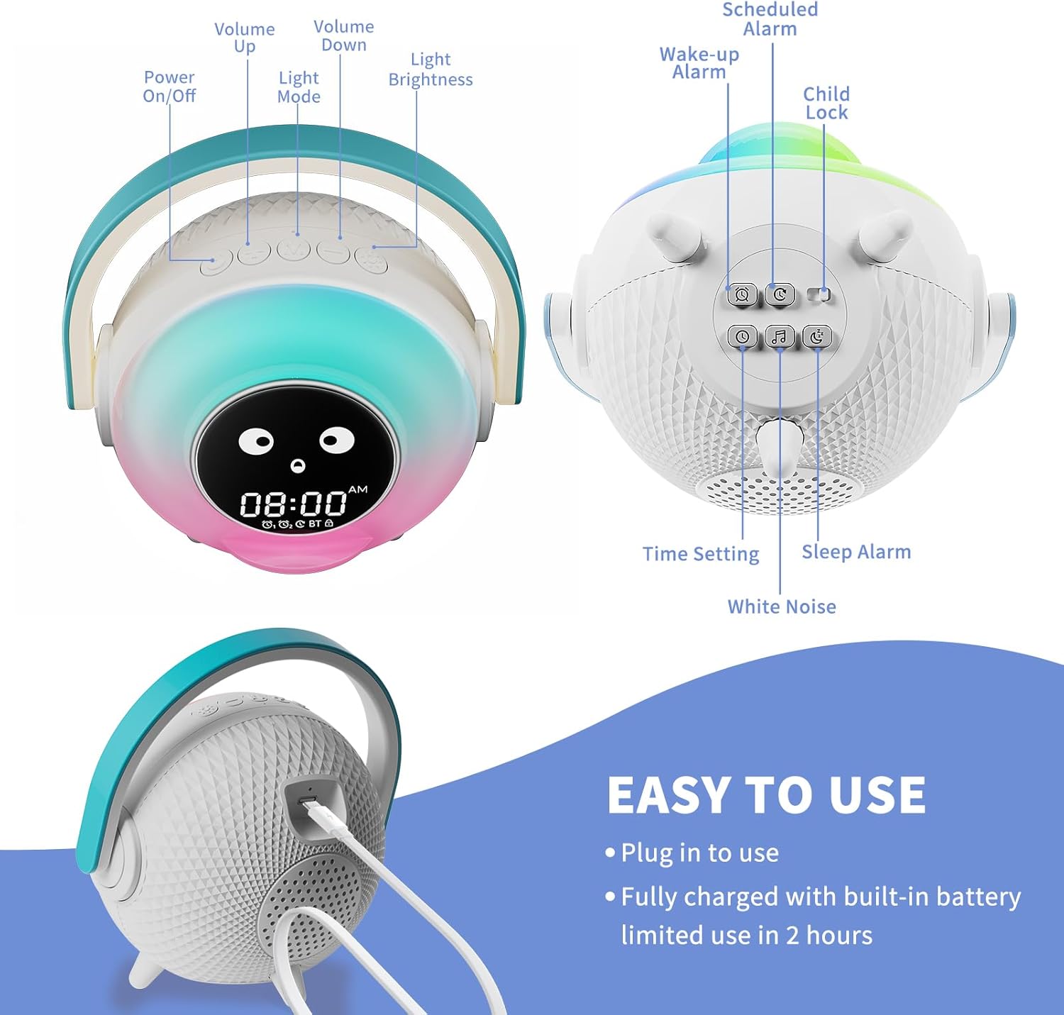 LOVME Kids Alarm Clock with Night Light and Sleep Sounds
