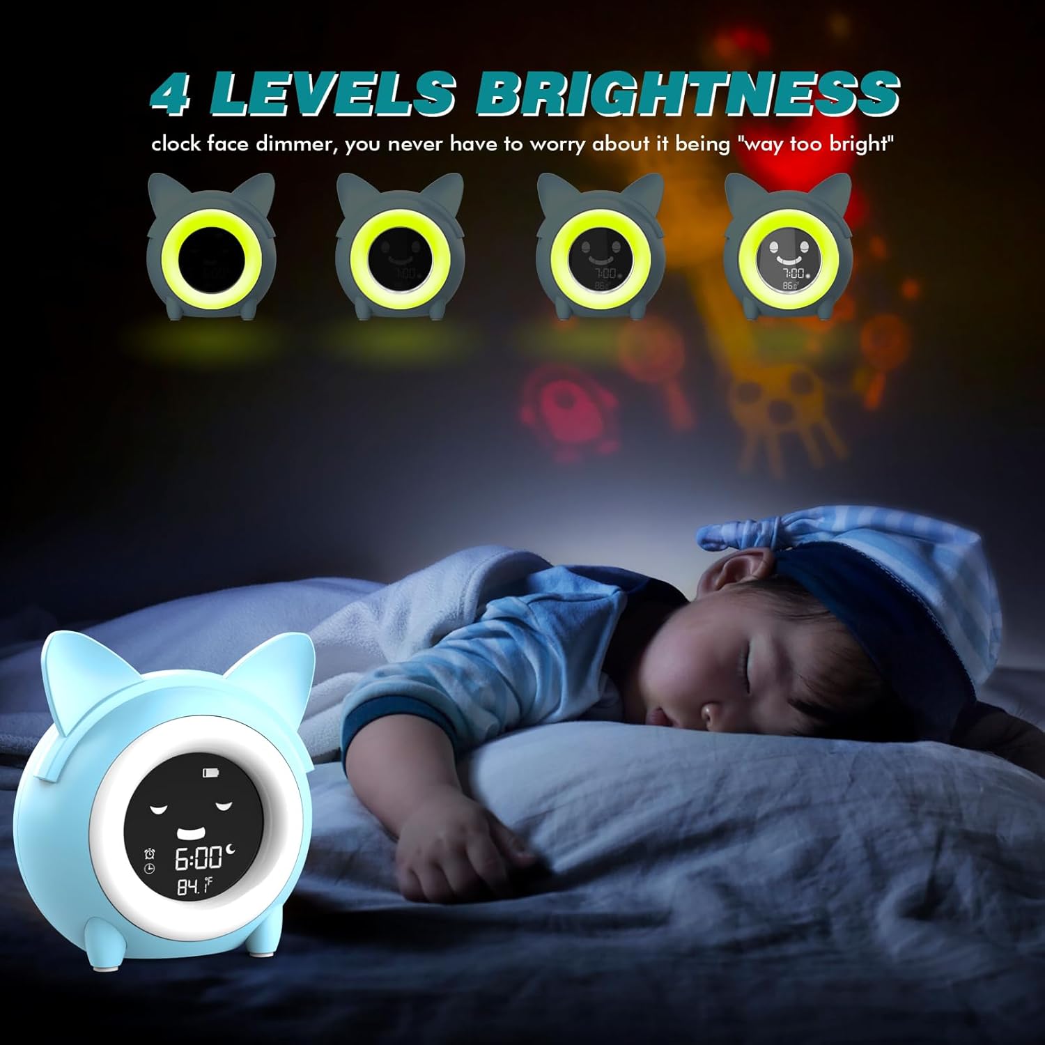 Yariaii Kids Alarm Clock with Night Light and Sleep Sounds