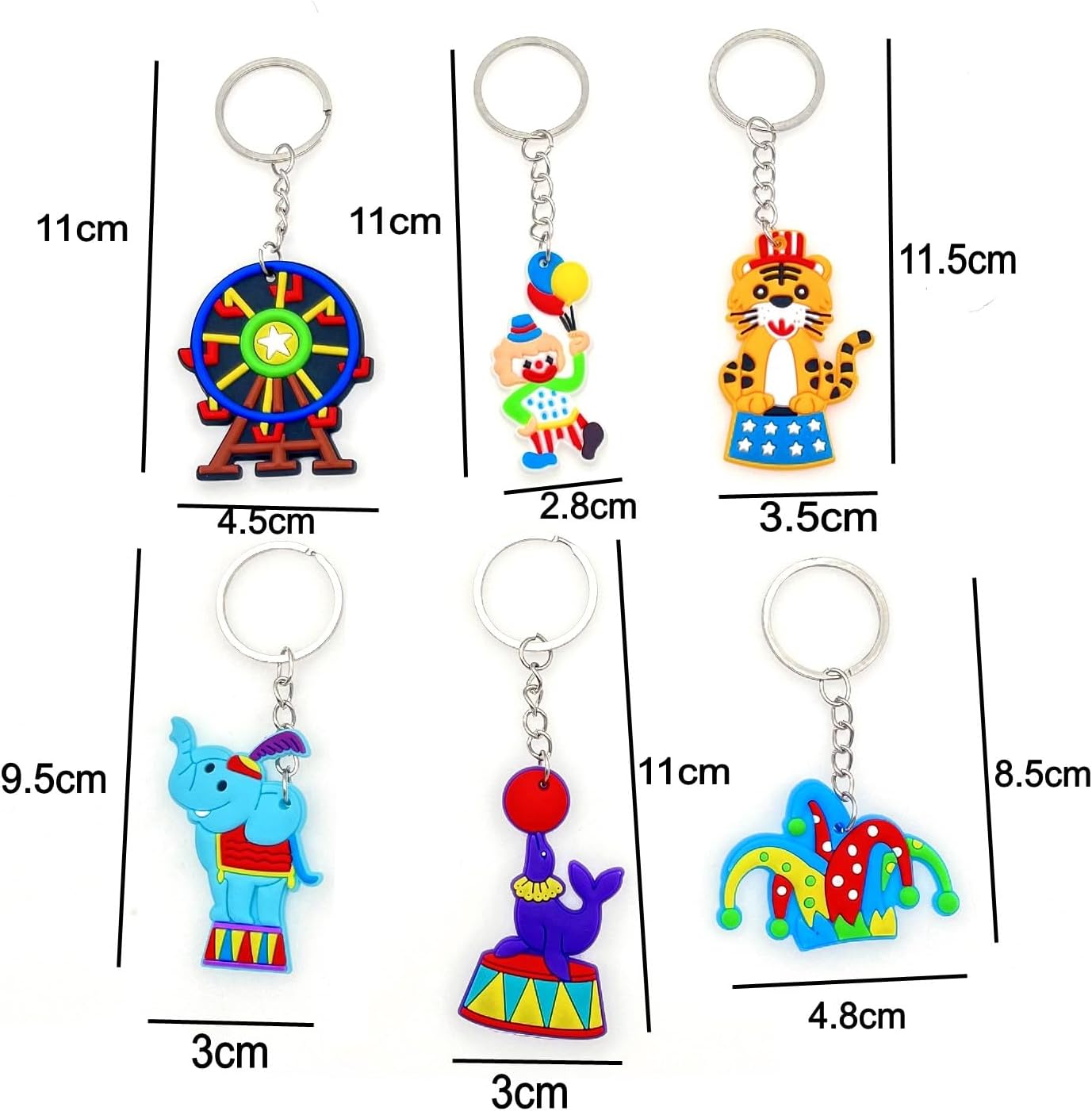 JZK 30 Pack Carnival Circus Keychain Set for Kids
