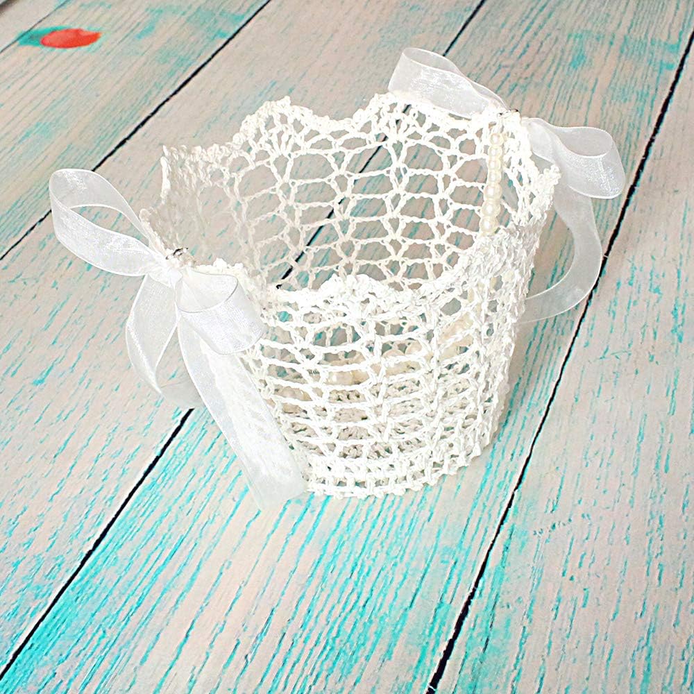 Lapuda Ivory Flower Girl Basket with Tulle and Pearls