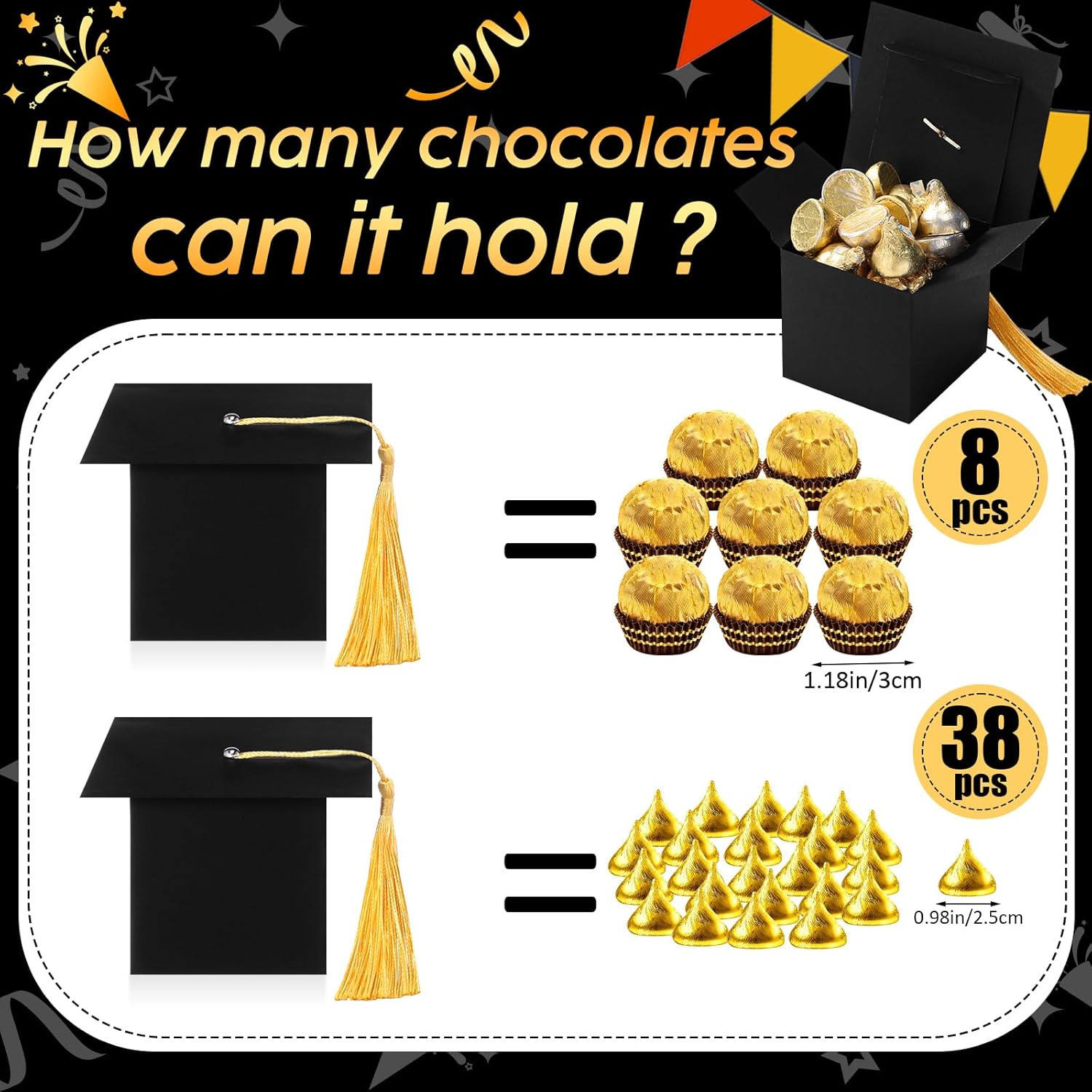 TaoBary Graduation Cap Candy Boxes Set of 12 Black