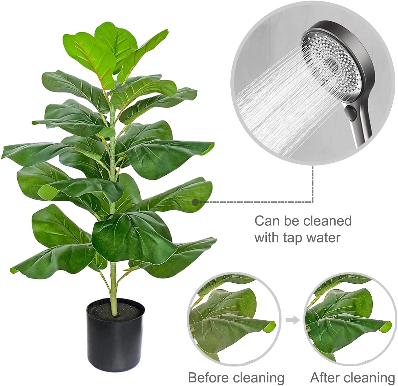 BESAMENATURE Artificial Fiddle Leaf Fig Tree 305 Inch with Cotton Rope Basket