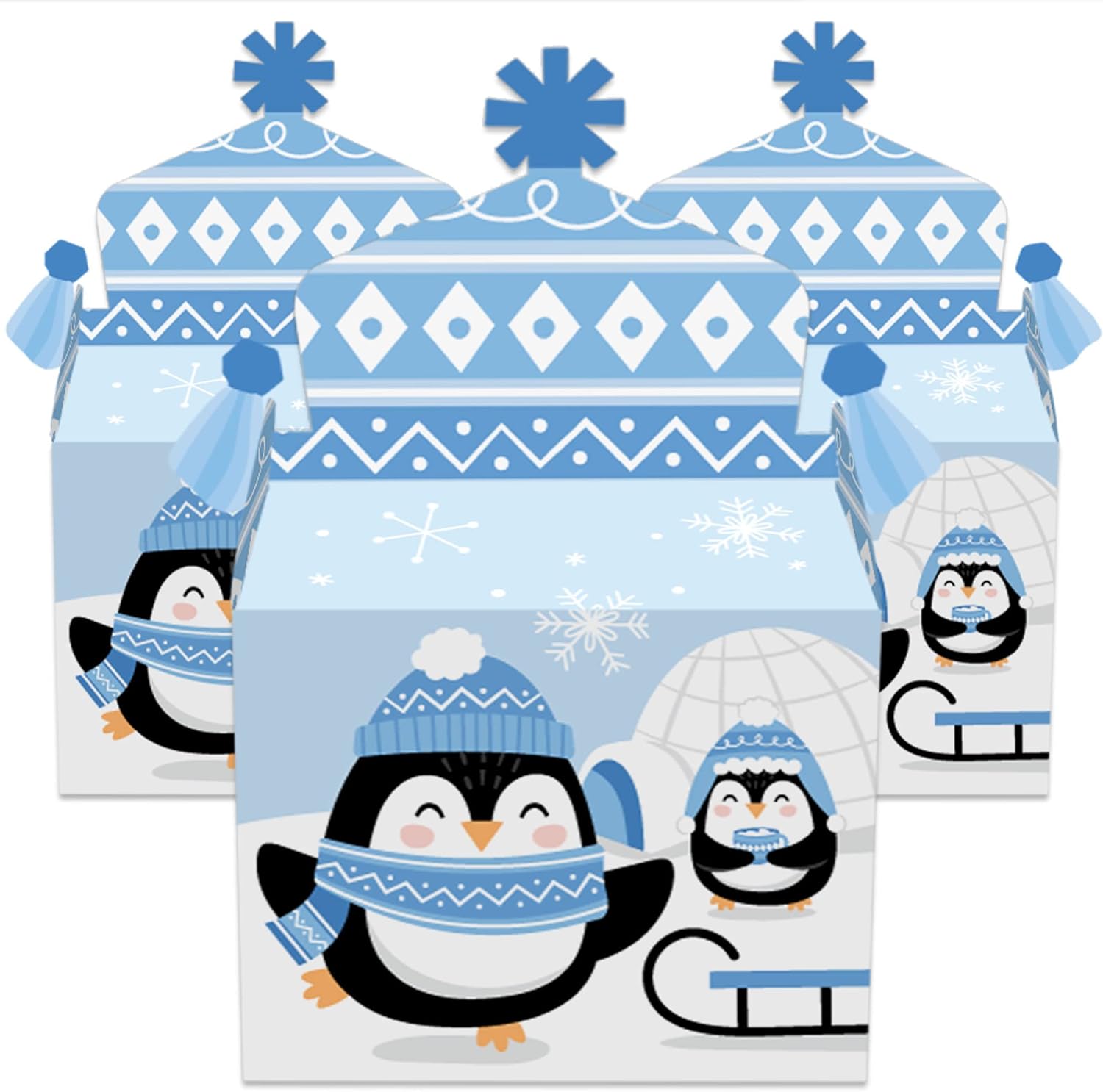 Big Dot of Happiness Winter Penguins Treat Box Set of 12