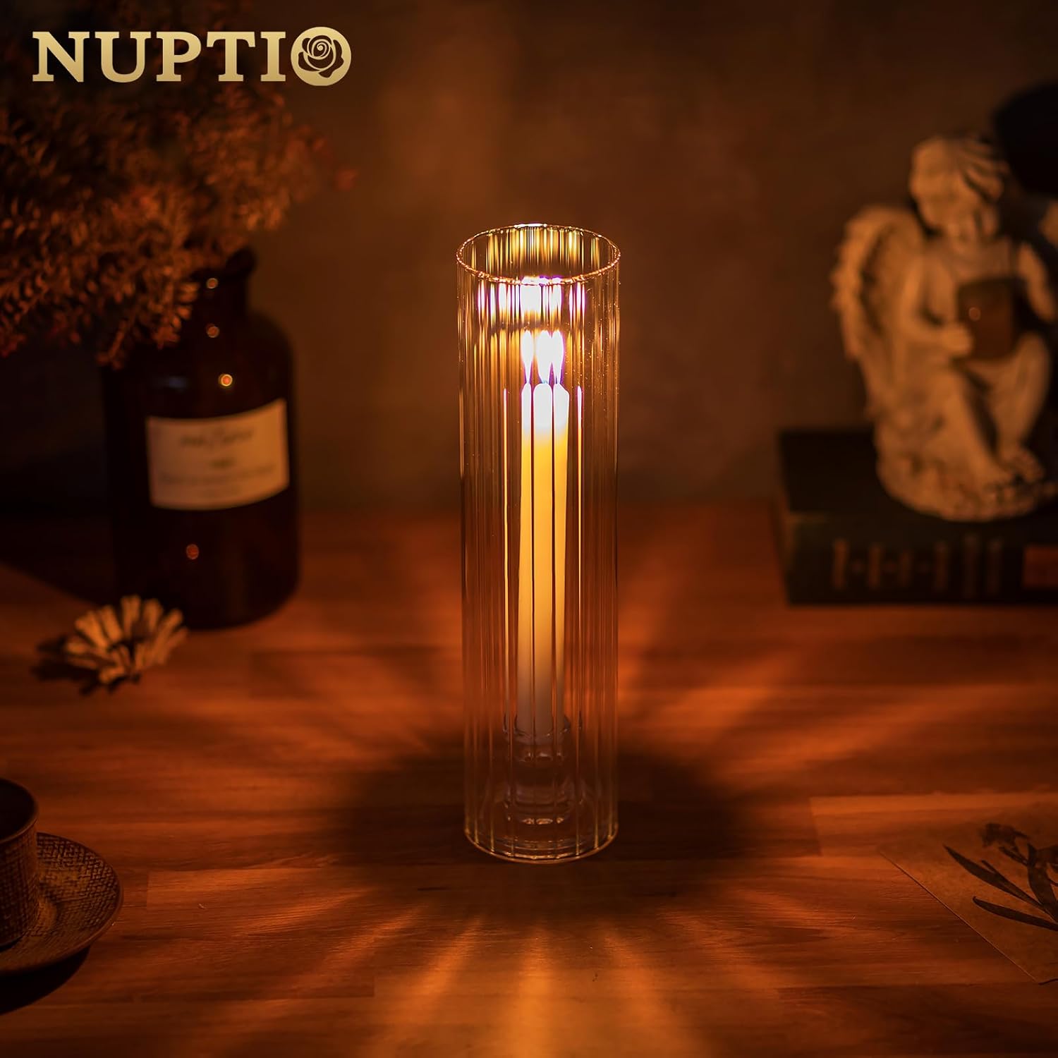 NUPTIO Fluted Hurricane Candle Holder 25 x 12 Inches