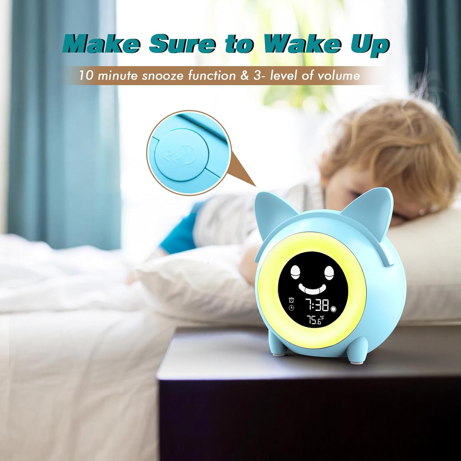 Yariaii Kids Alarm Clock with Night Light and Sleep Sounds