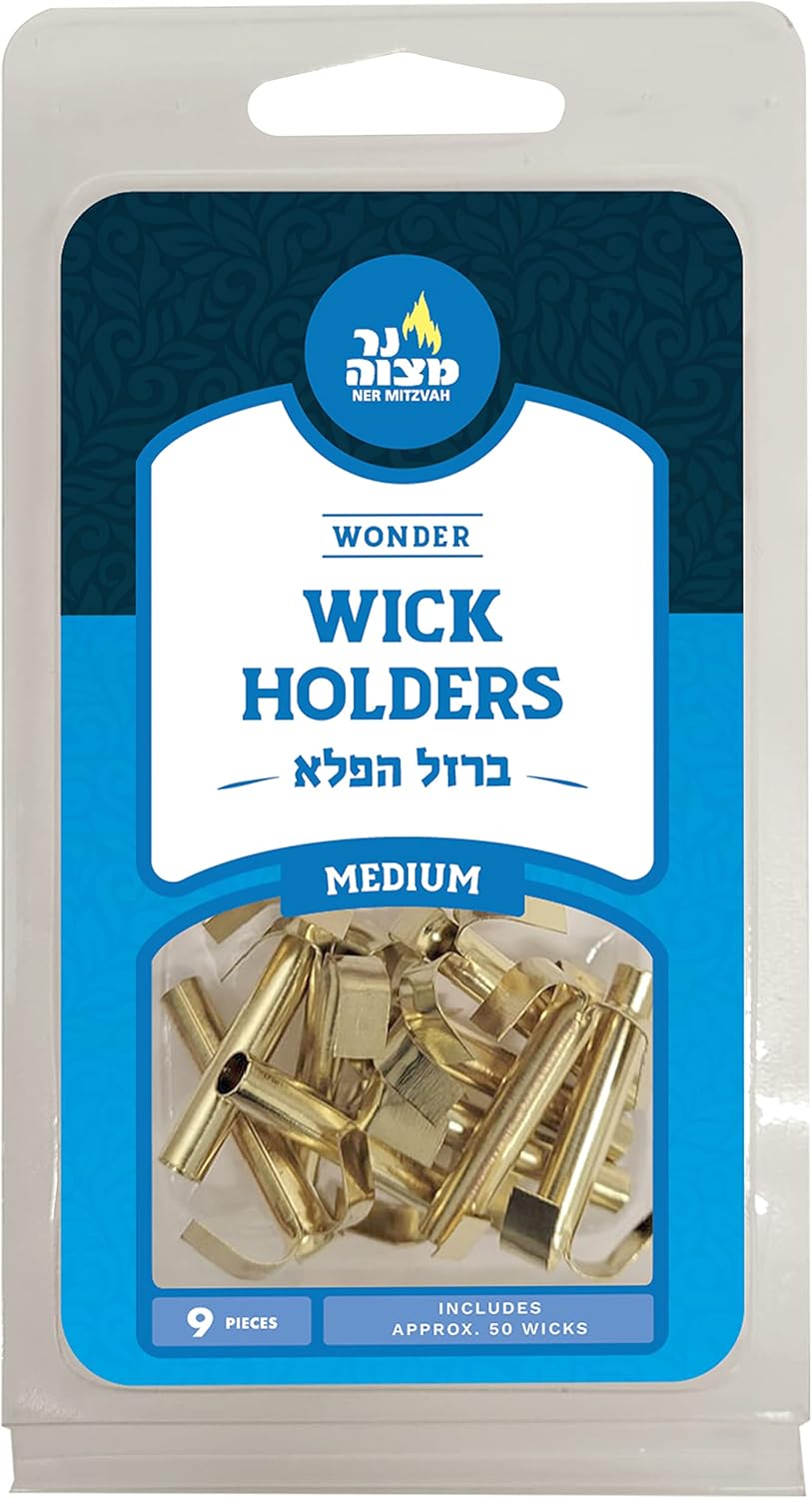 Ner Mitzvah Wonder Wick Holder Set - 9 Holders and 50 Red Cotton Wicks