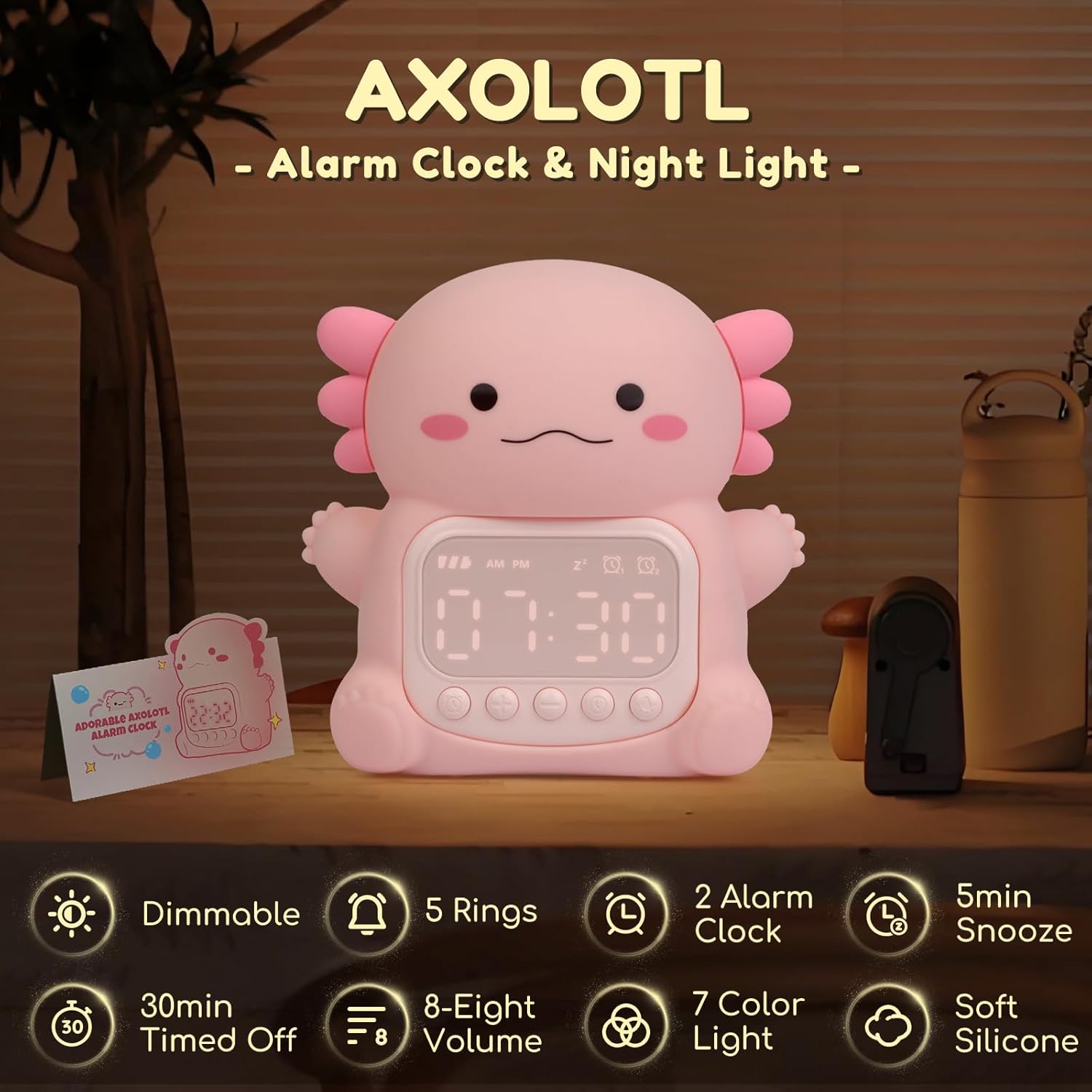 Axolotl Alarm Clock with Night Light for Kids 1