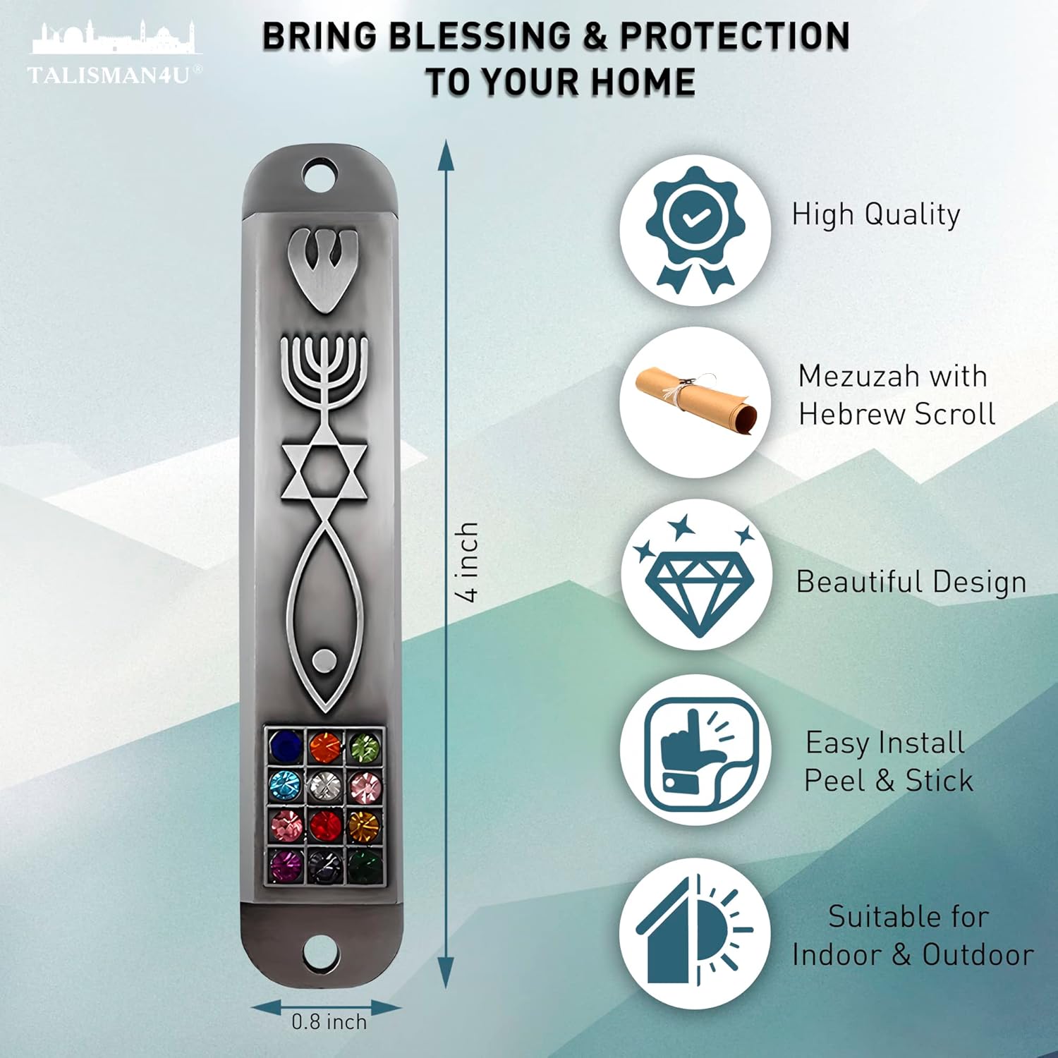 Stylish Pewter Messianic Mezuzah Case with Scroll