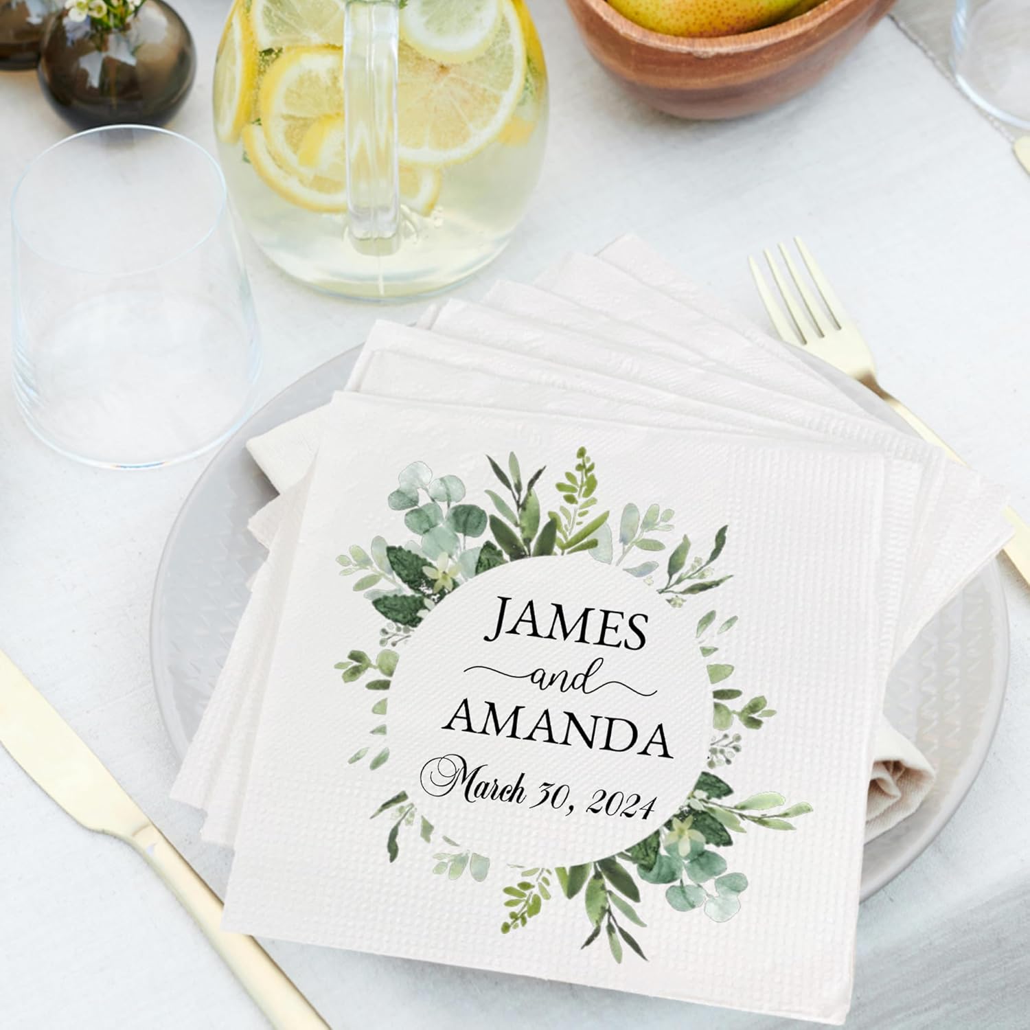 Luxury Personalized Napkins For Wedding Custom Printed Couple Name Paper