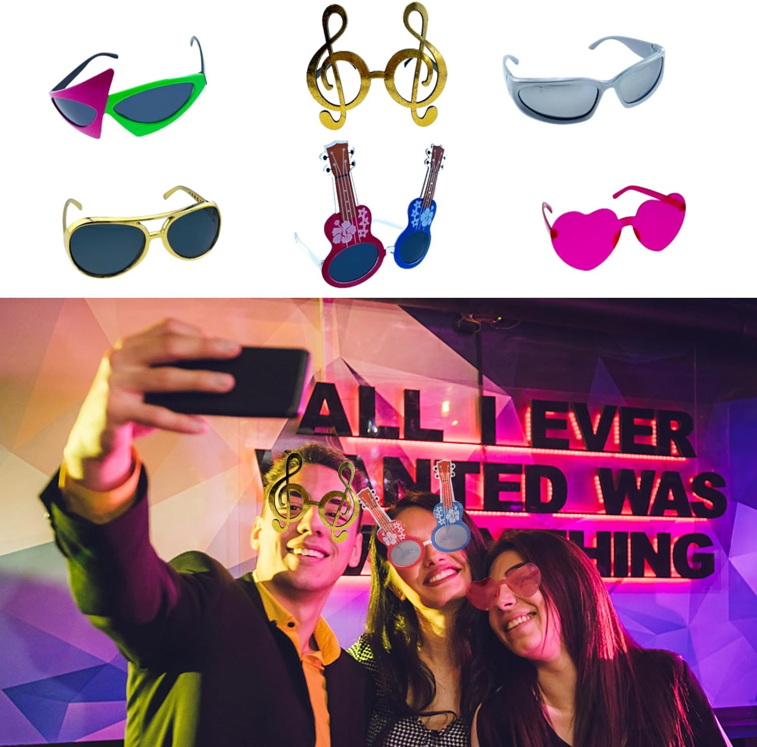 HEYTOP 50 Pcs Rock Party Photo Booth Props Set for Adults