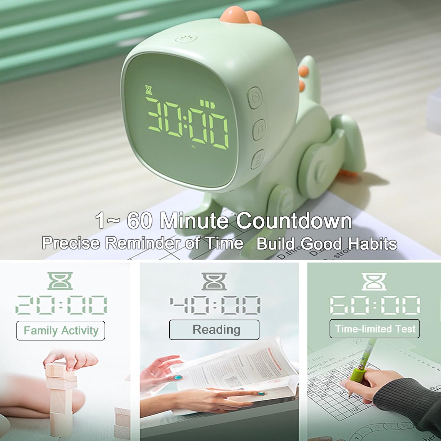 Dynamic Dinosaur Alarm Clock for Kids Green