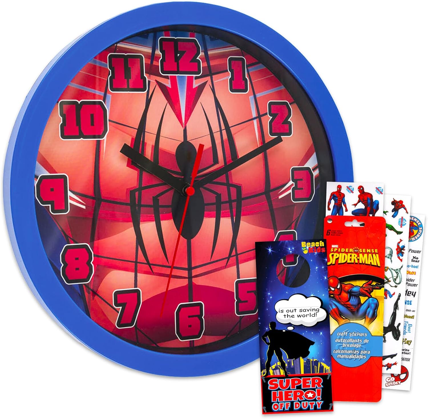 Spiderman Wall Clock for Boys Room - Marvel Decor Bundle