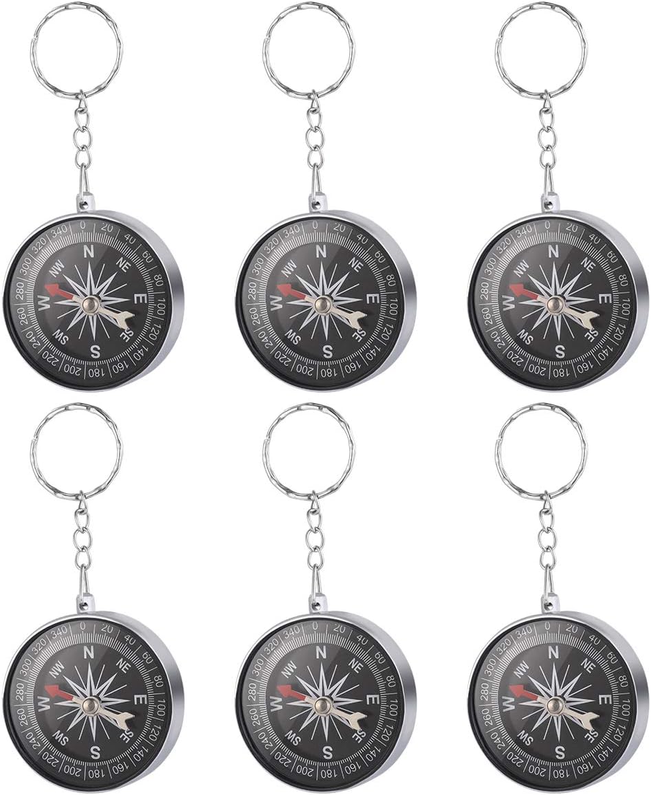 Toyvian 12Pcs Alloy Compass Keychain - Silver Pirate Themed Travel Keychain