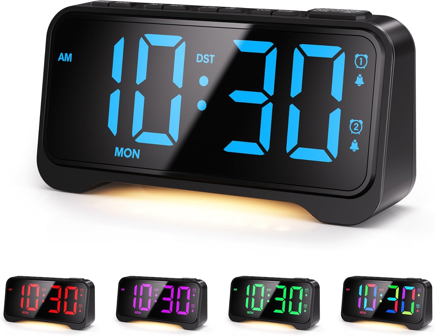Mesqool Super Loud Alarm Clock with RGB Display and Night Light - Black