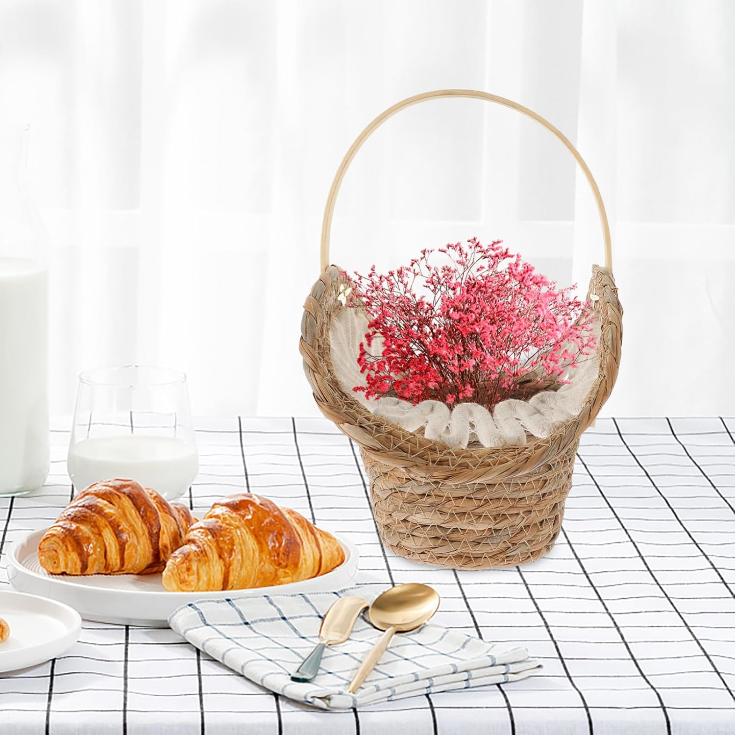 Flower Girl Basket Hand Woven Straw for Home Decor