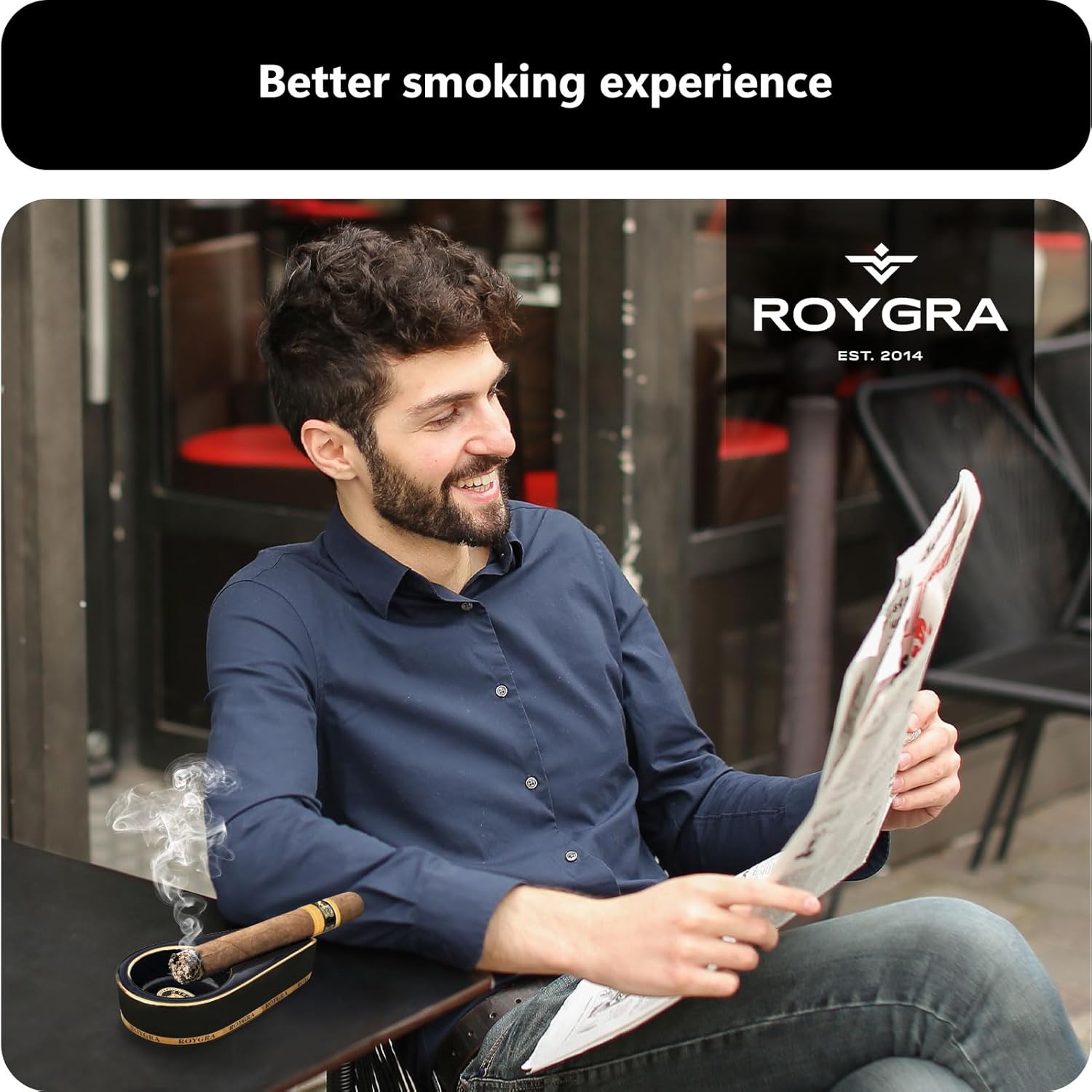 Roygra Cigar Ashtray Portable Travel Black