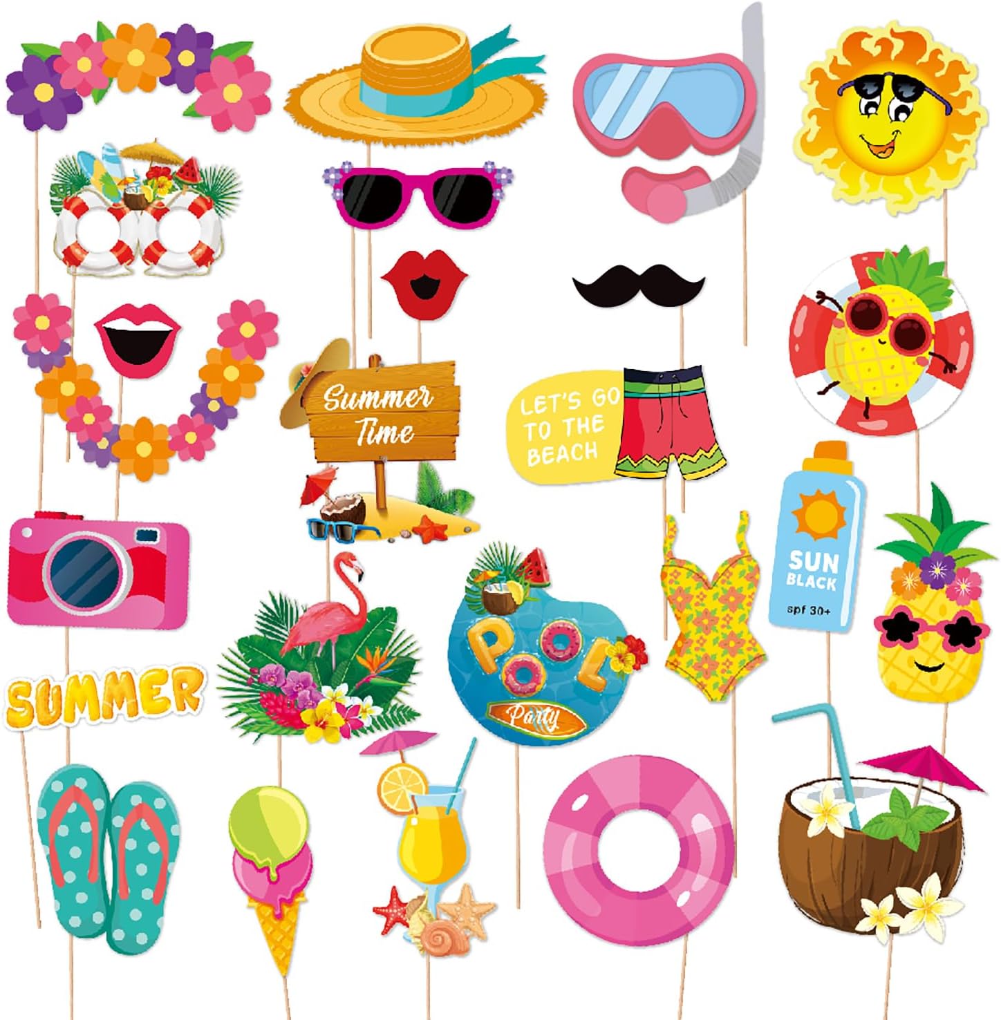 Ouruola 25pcs Tropical Photo Booth Props DIY Set