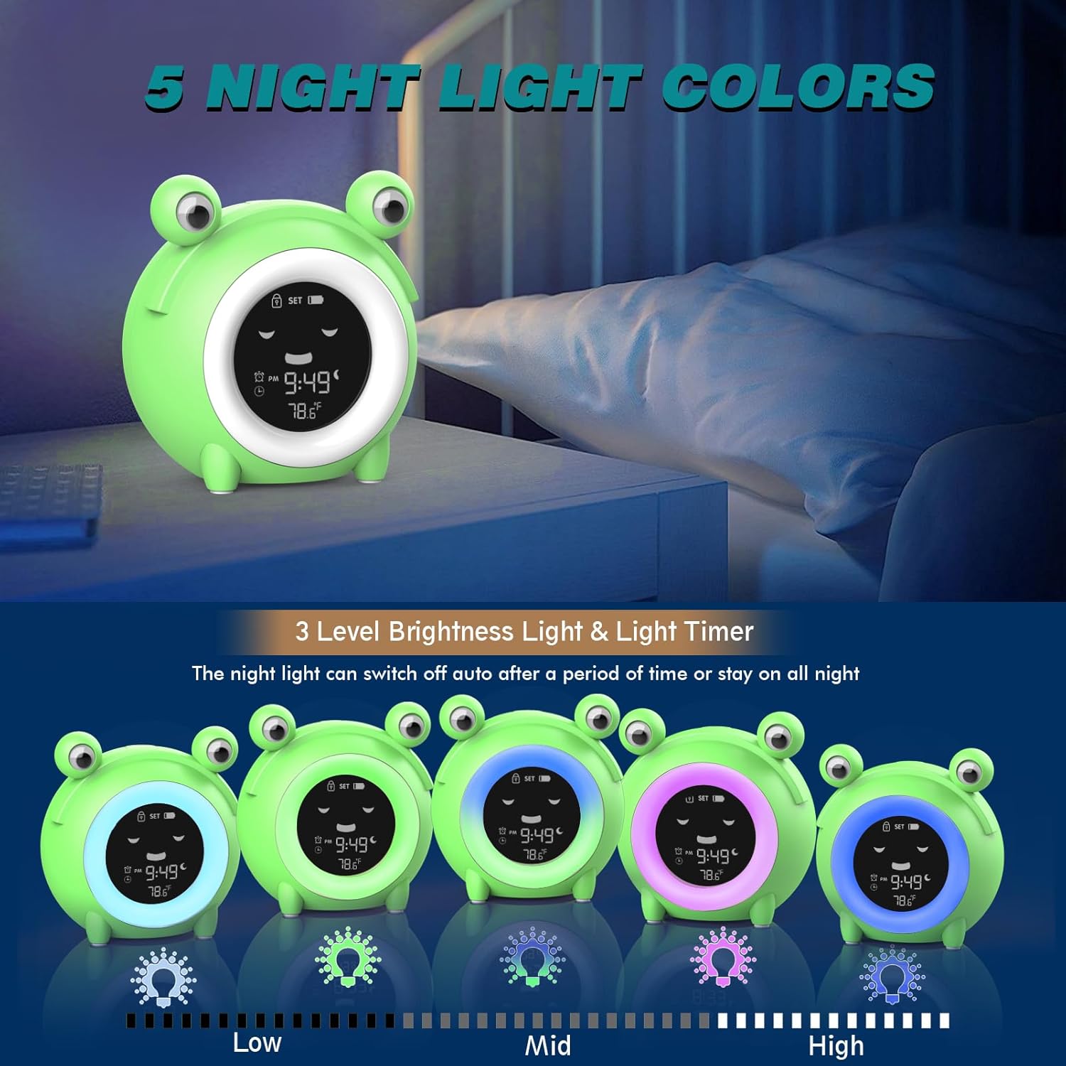 Kids Alarm Clock with Night Light and Sleep Sounds