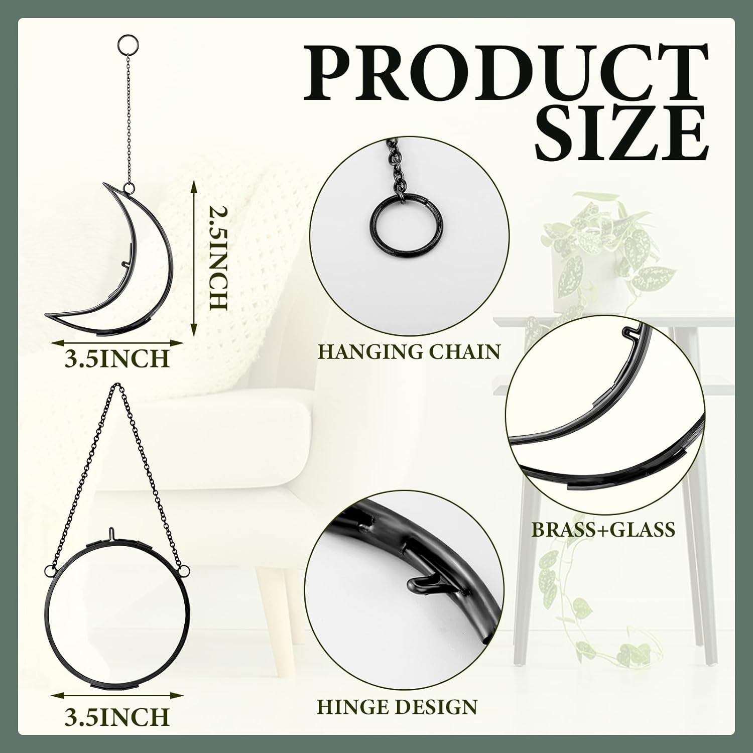 Qunclay 4 Pcs Pressed Flower Frame with Chain