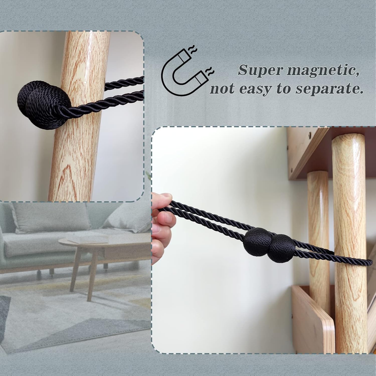 Hion Magnetic Curtain Holdbacks Grey 2pcs
