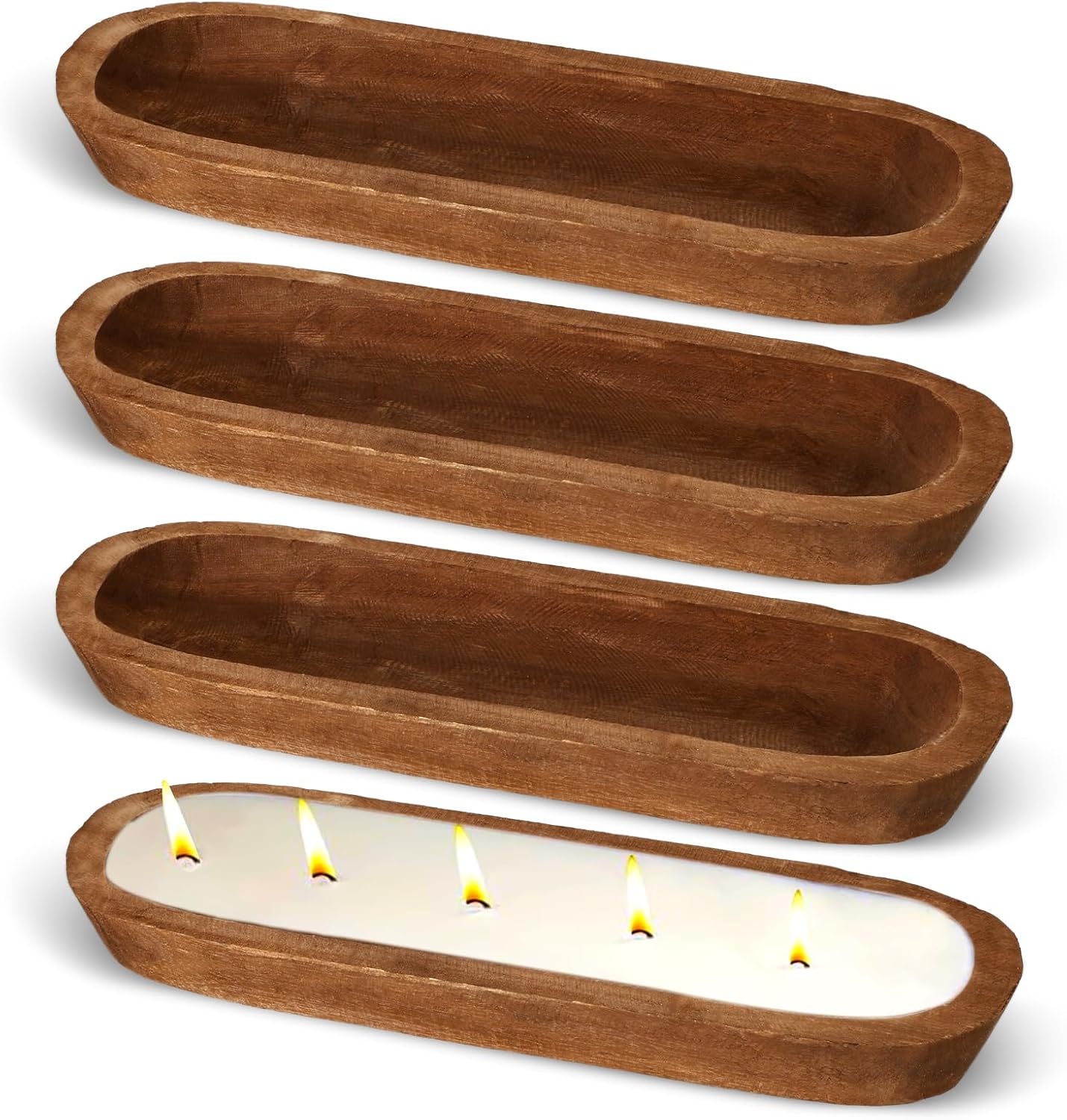 4 Pcs Wooden Dough Bowl Rustic Table Centerpiece