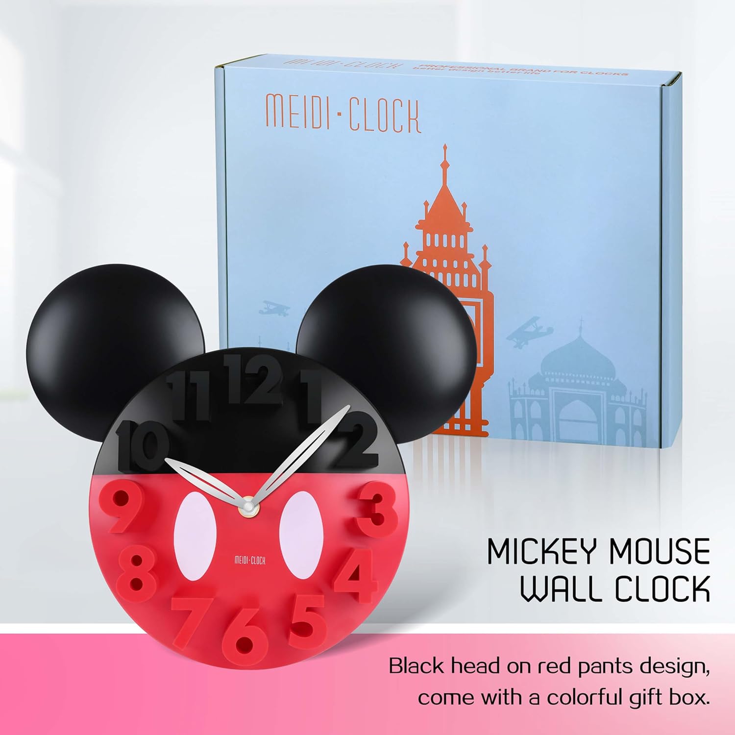MEIDI CLOCK Wall Clock with 3D Numbers for Mickey Mouse Lovers