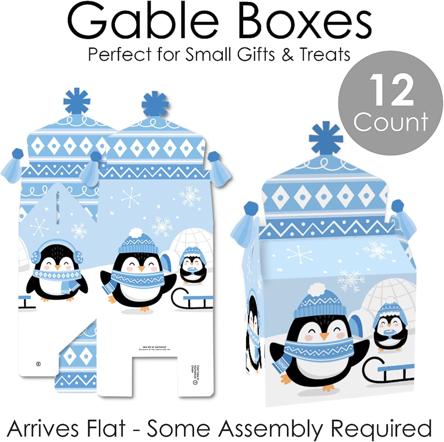 Big Dot of Happiness Winter Penguins Treat Box Set of 12