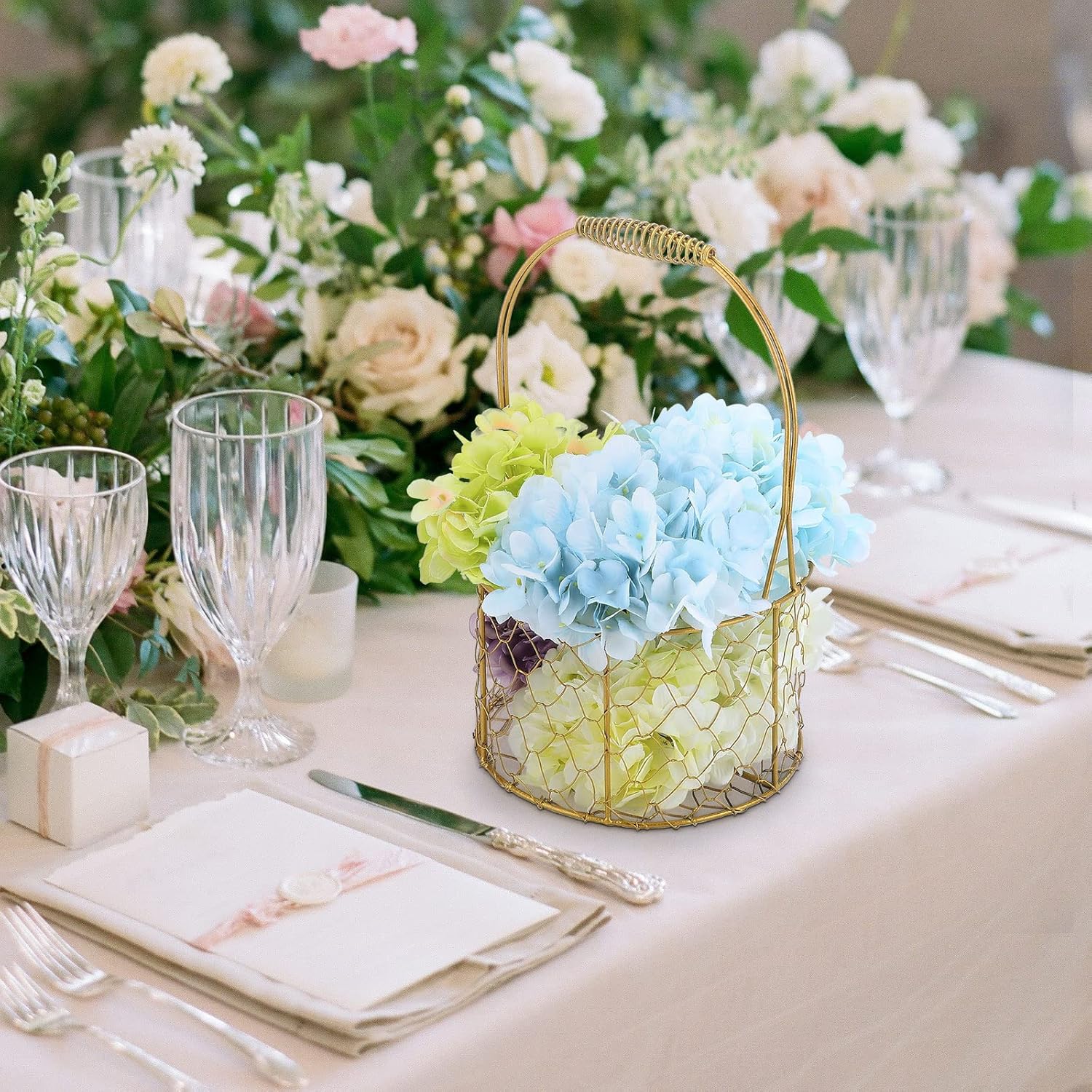 PerGar Golden Metal Flower Girl Basket for Weddings