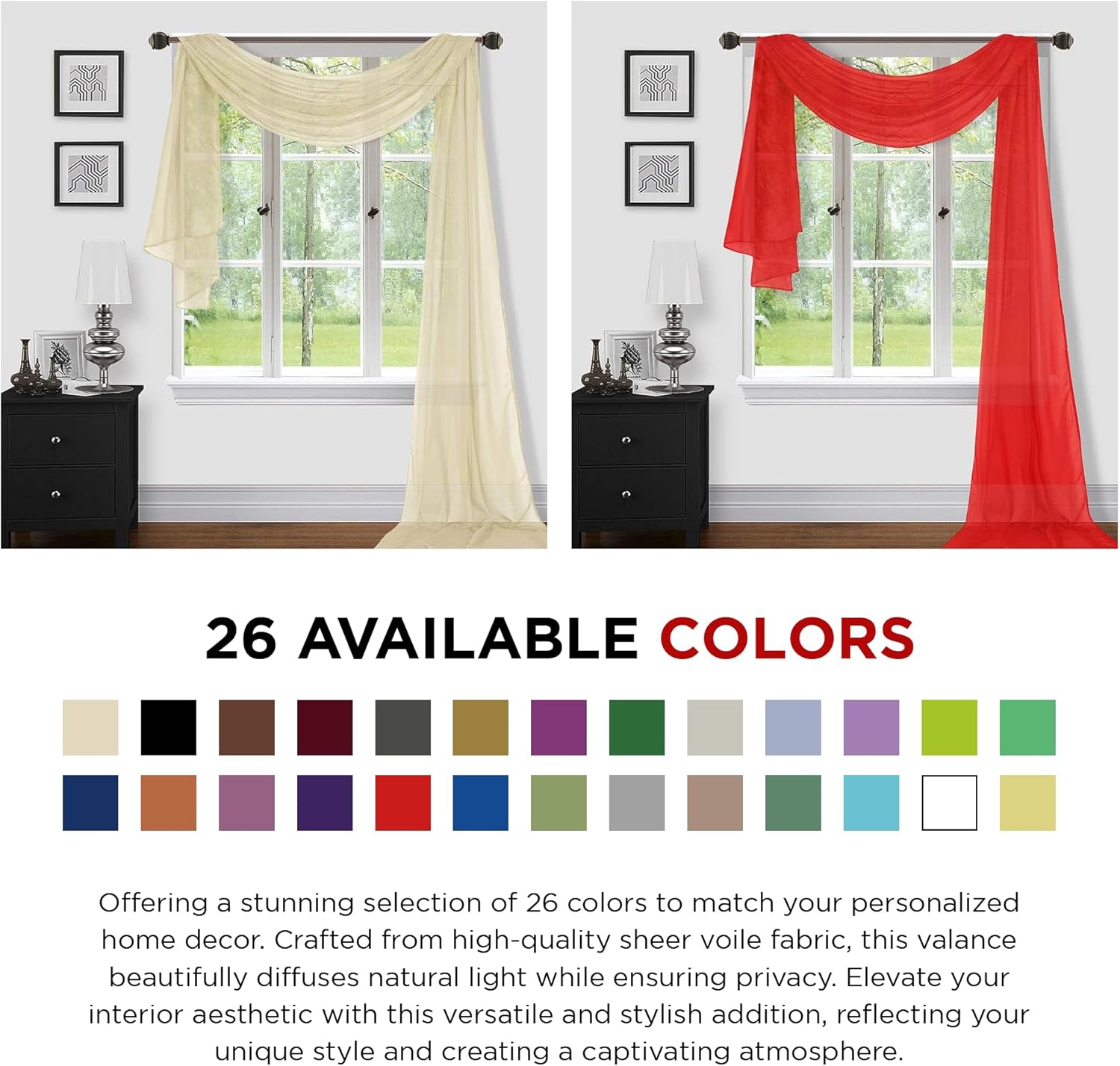 Sapphire Home Window Scarf Valance Curtains - Taupe 54 x 216 1 pc