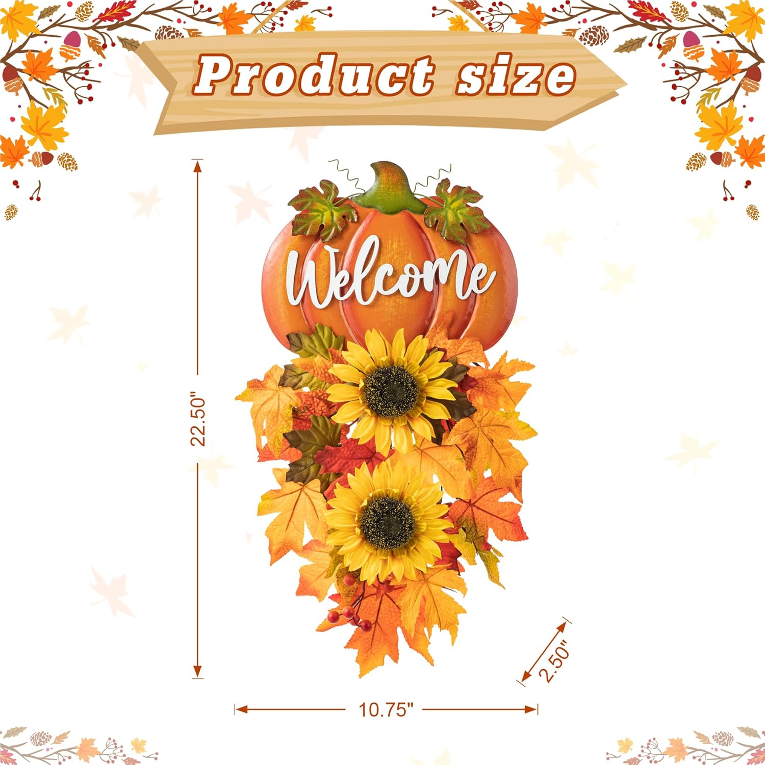 Glitzhome 225 Inch Fall Metal Pumpkin Sunflower Wall Decor