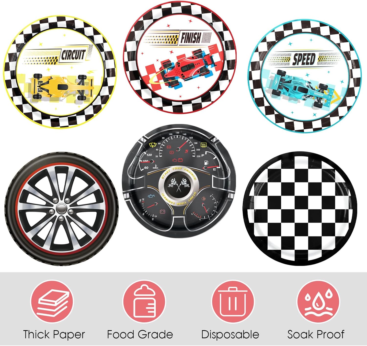 Race Car Birthday Decorations 48PCS Checked Plates and Tableware