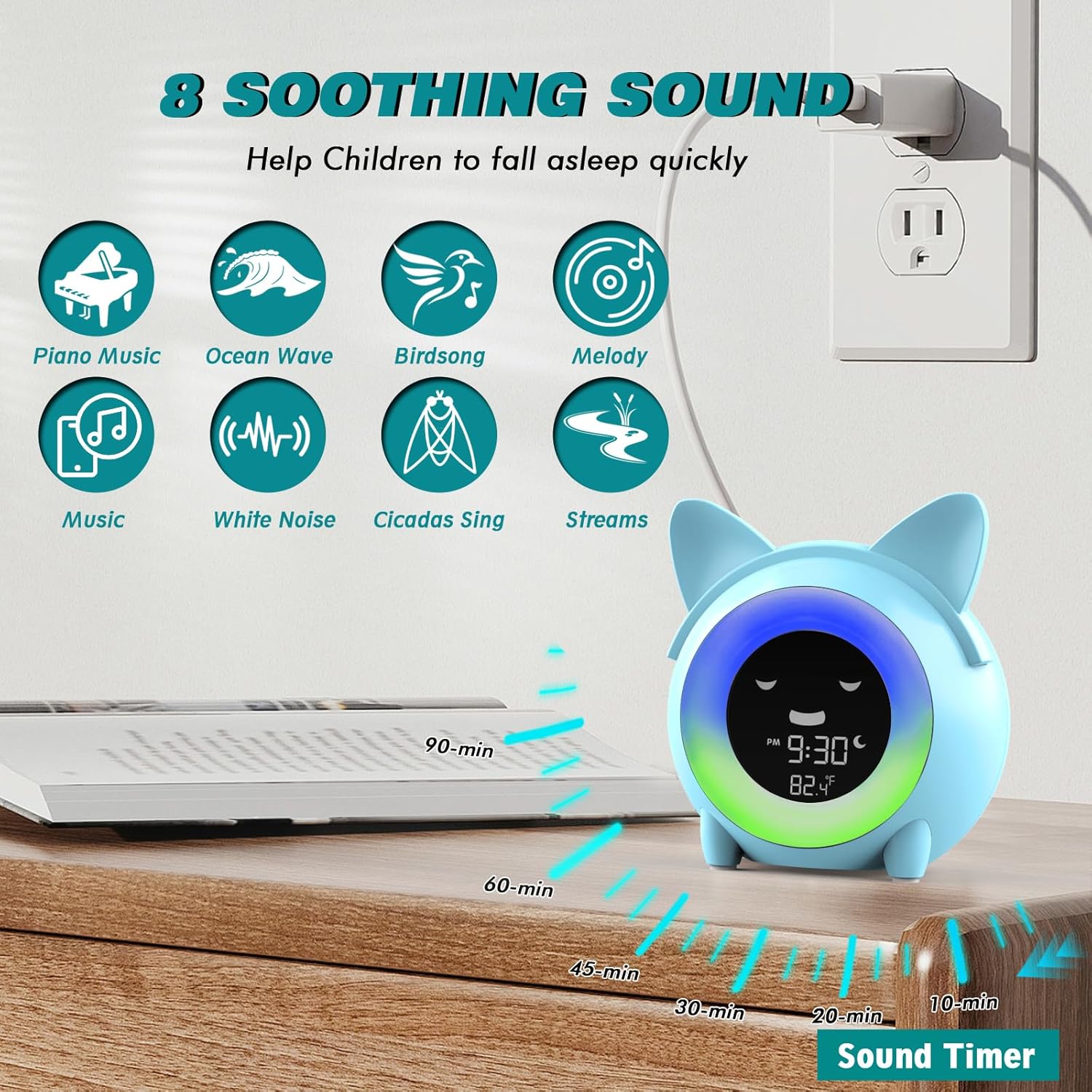 Yariaii Kids Alarm Clock with Night Light and Sleep Sounds