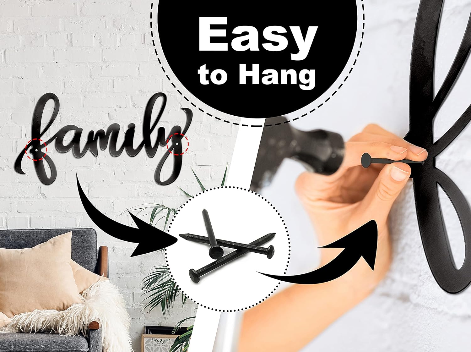 ViveGate Black Family Metal Wall Sign 18x9