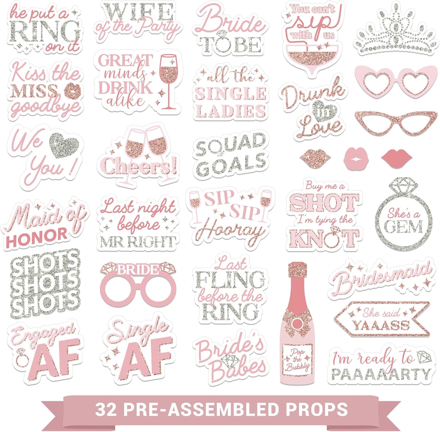 Fully Assembled Bachelorette Photo Booth Props Set of 32
