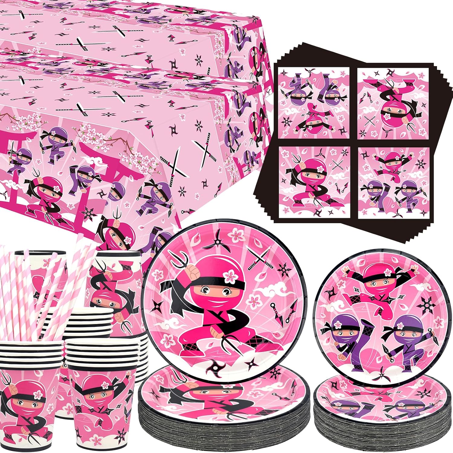 Ninja Girl Party Tableware Set for 40 Guests