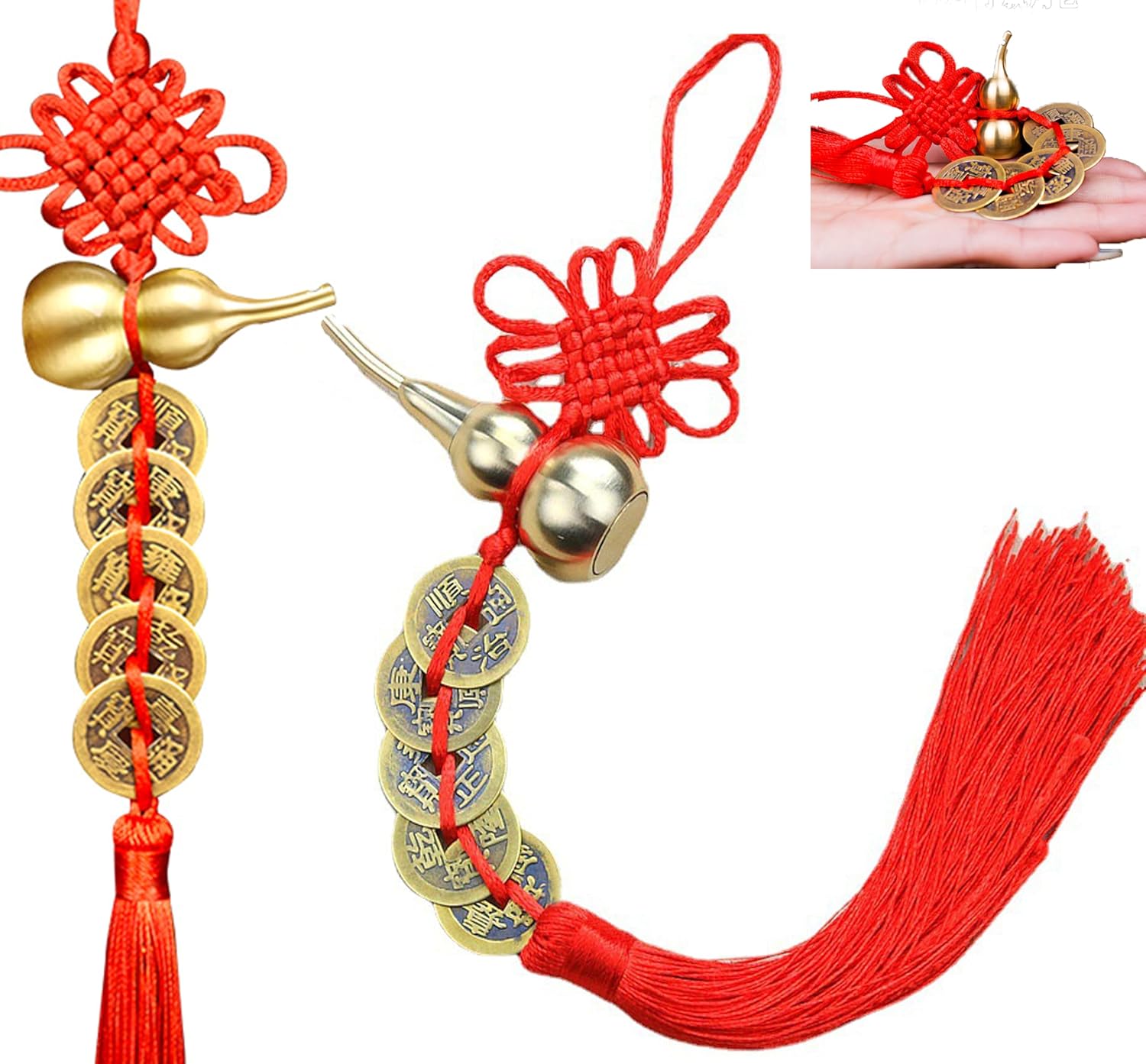2PCS Feng Shui Good Luck Charms with 5 Coins for Blessing Gifts