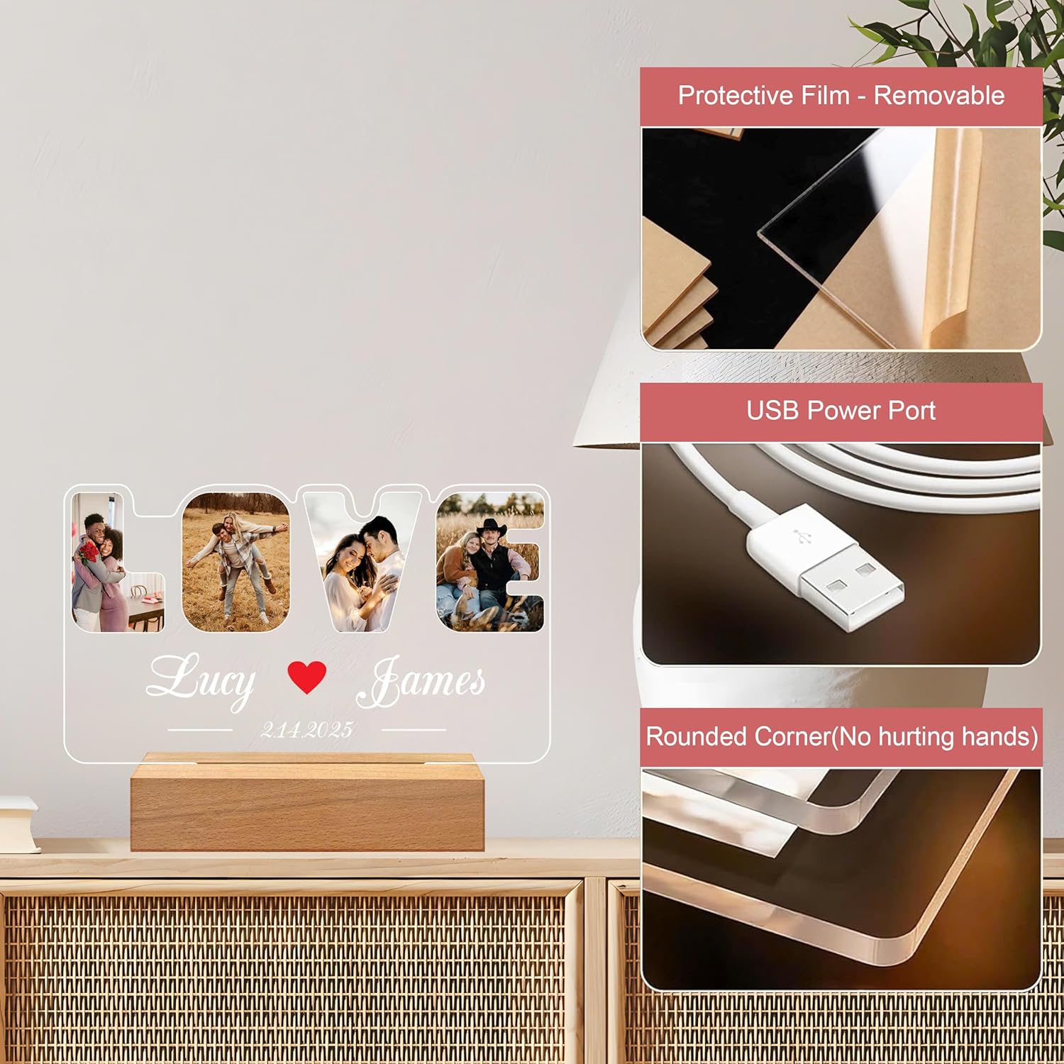 Personalized Love Photo Frame with Night Light