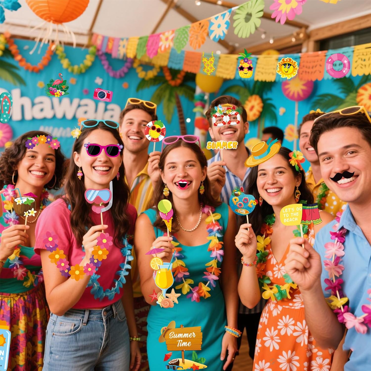 JOJO FLY 25 Pcs Summer Pool Beach Photo Booth Props