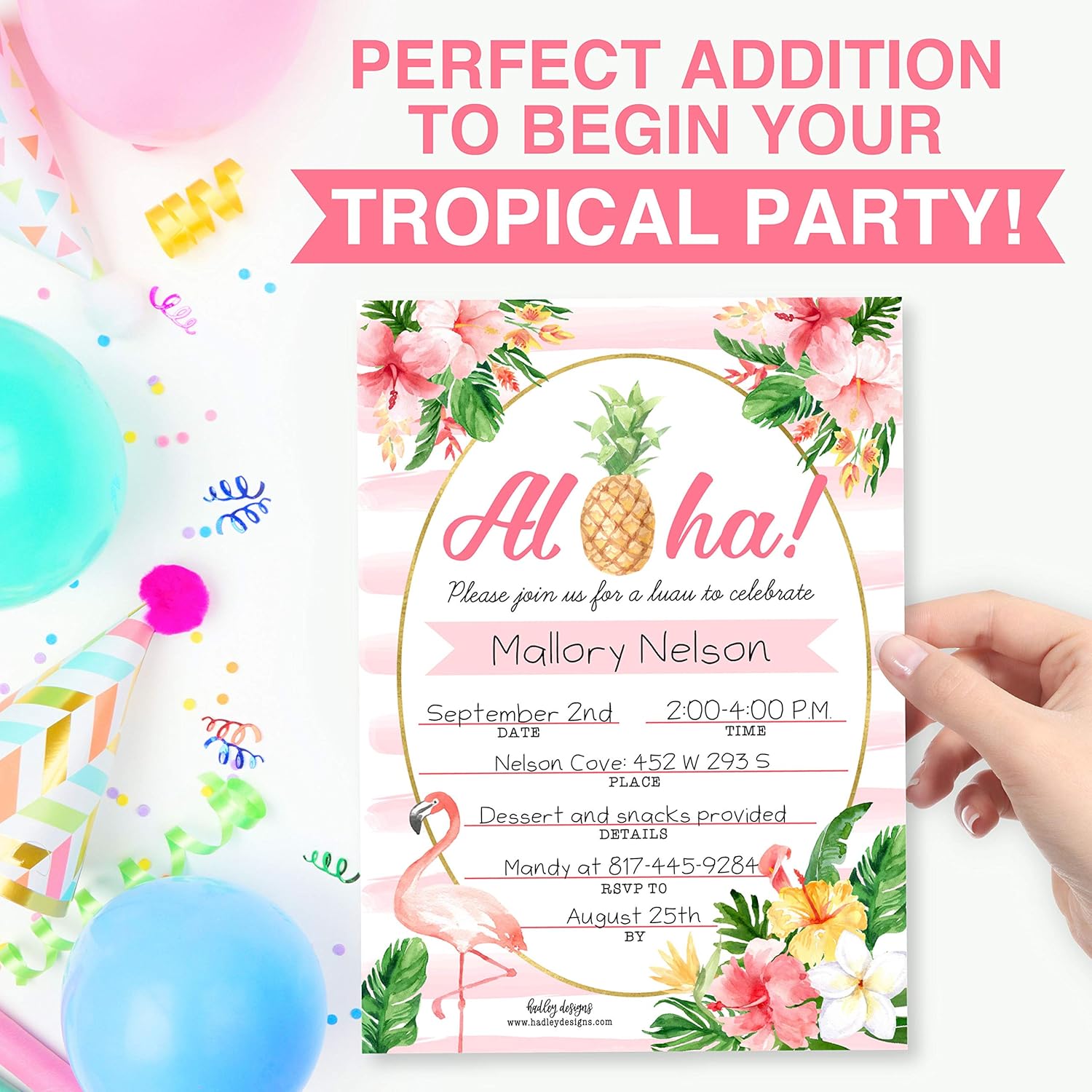 Hadley Designs Pool Party Invites for Girls and Kids