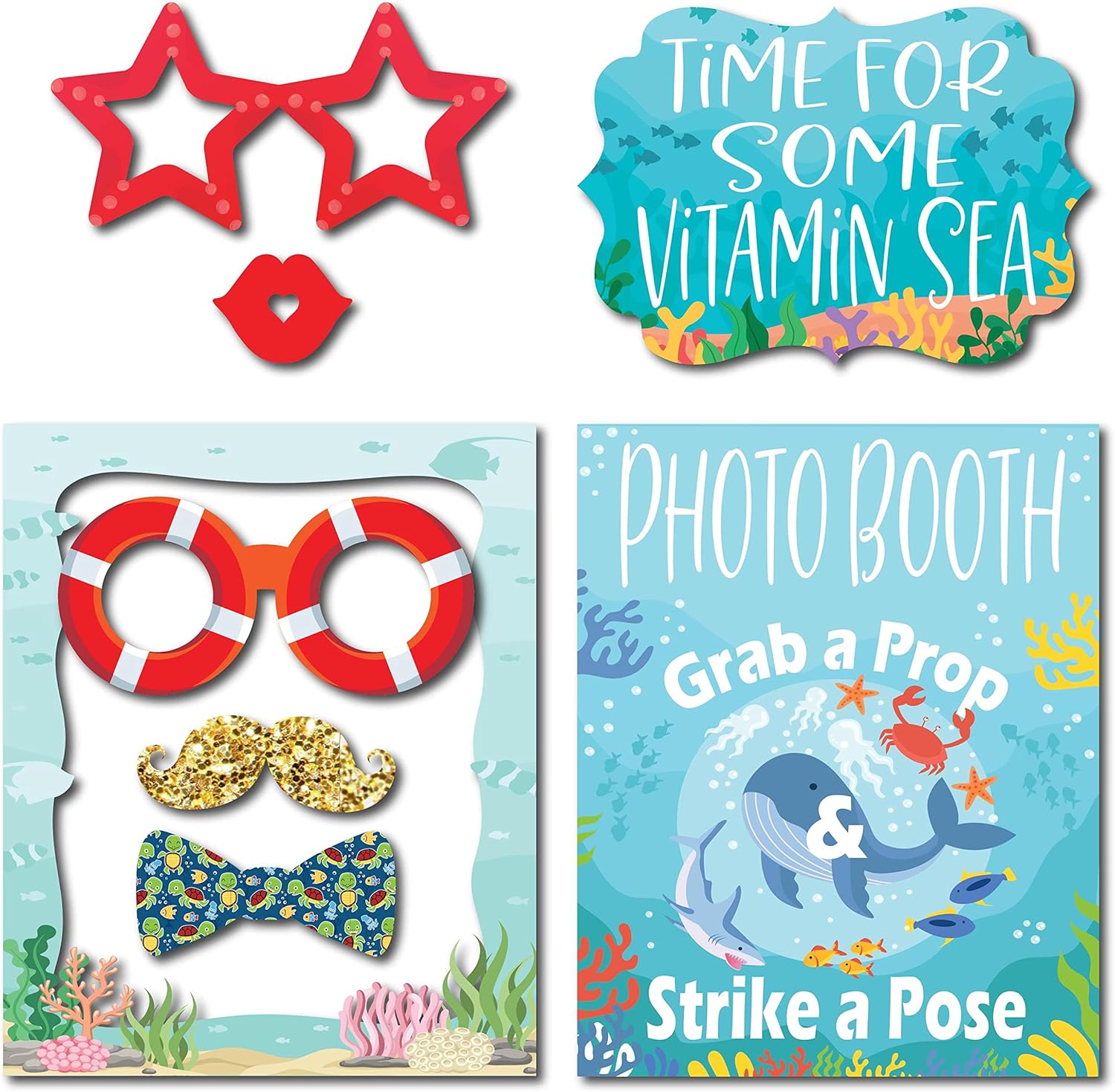 Under The Sea Photo Booth Props - 41 Piece Ocean Party Kit