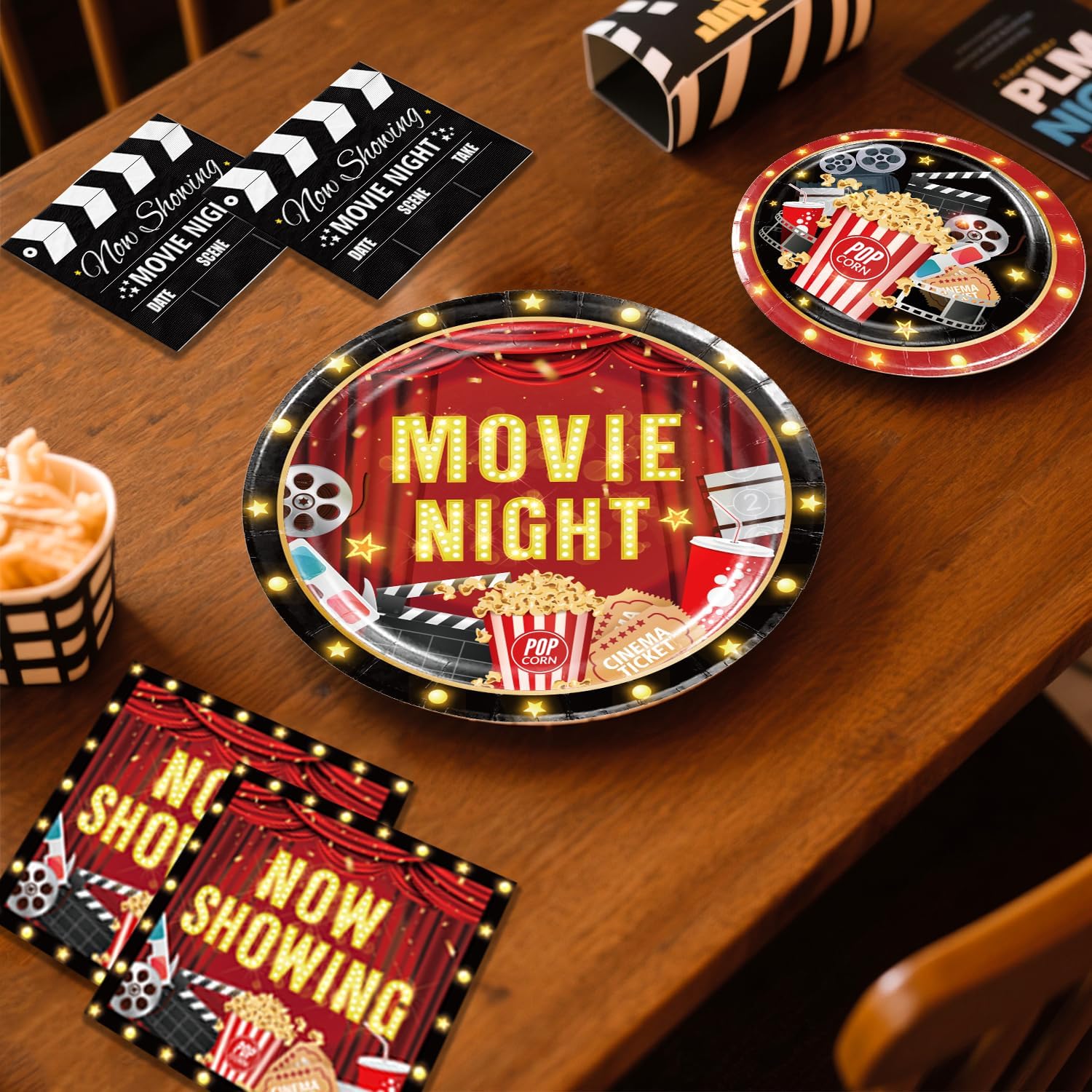 157pcs Movie Night Supplies Set with Plates and Tablecloths