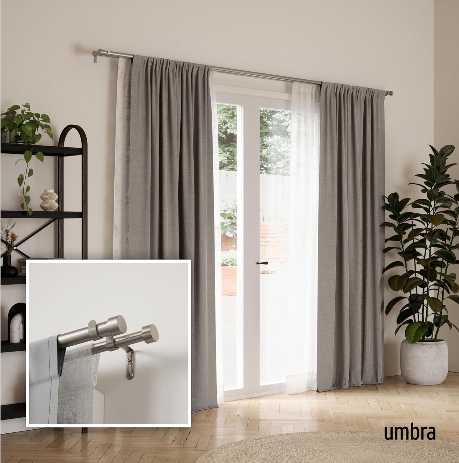 Umbra Cappa Double Curtain Rod with Finials and Hardware 66-120 Inch Nickel