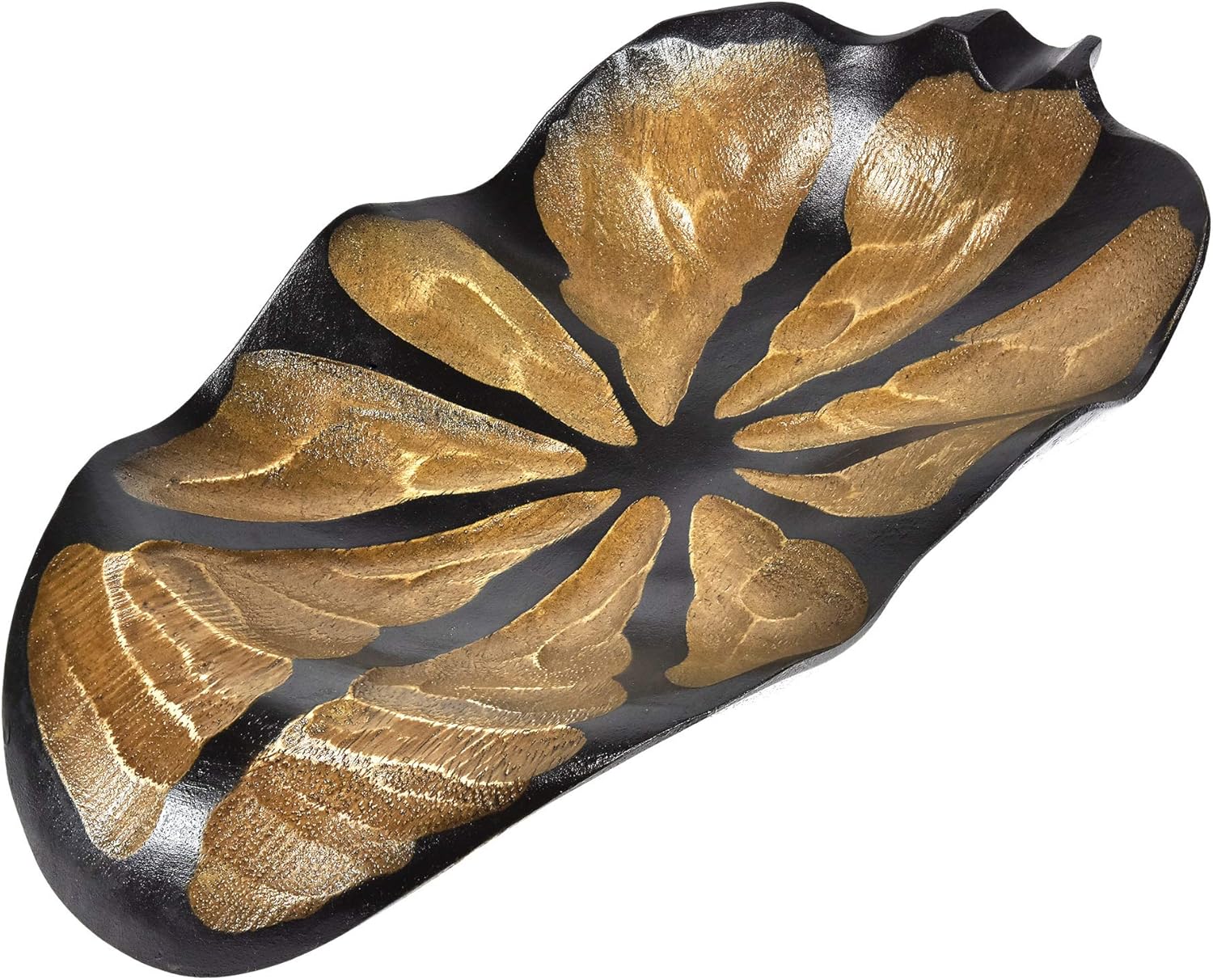 AeraVida Curvy Leaf Shaped 2-Tone Stained Wooden Serving Bowl